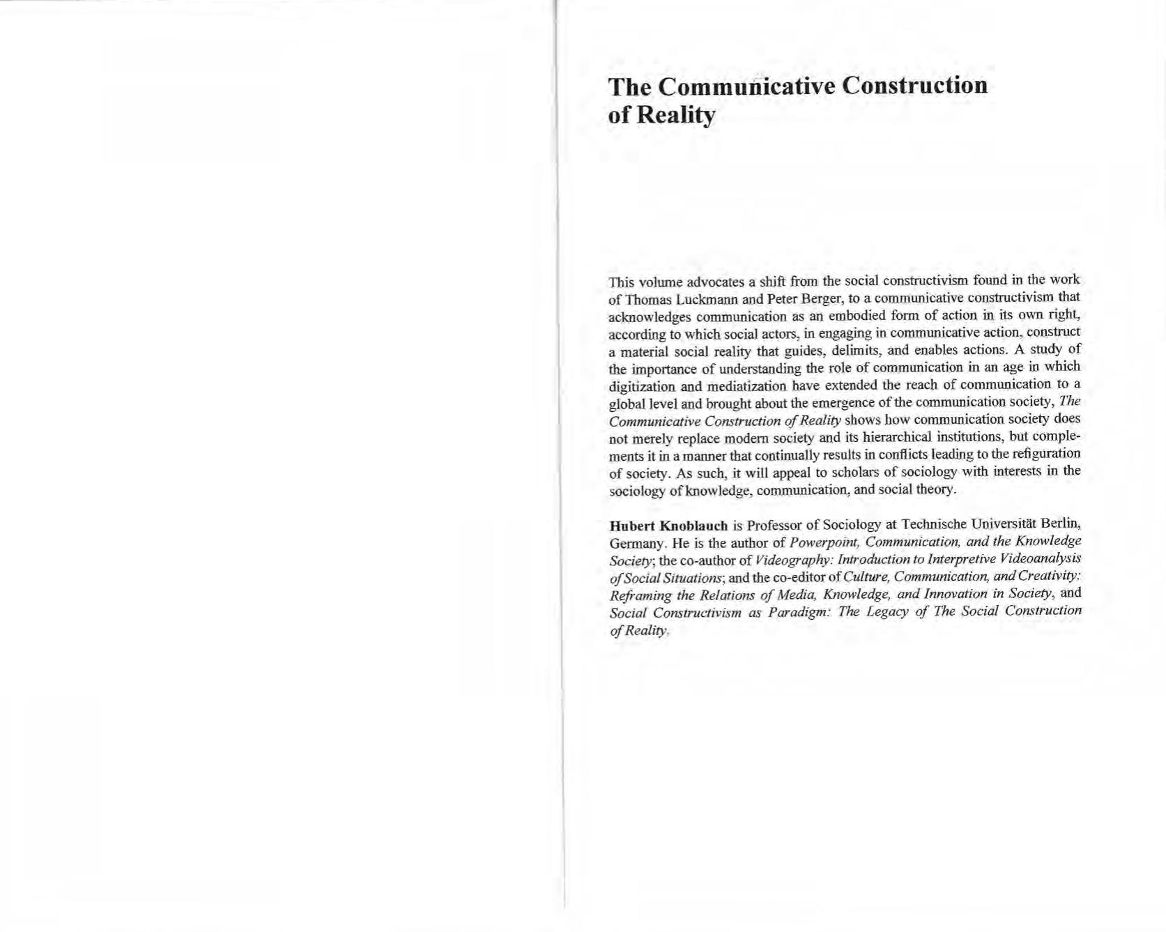 The Communicative Construction of Reality by Knoblauch Hubert