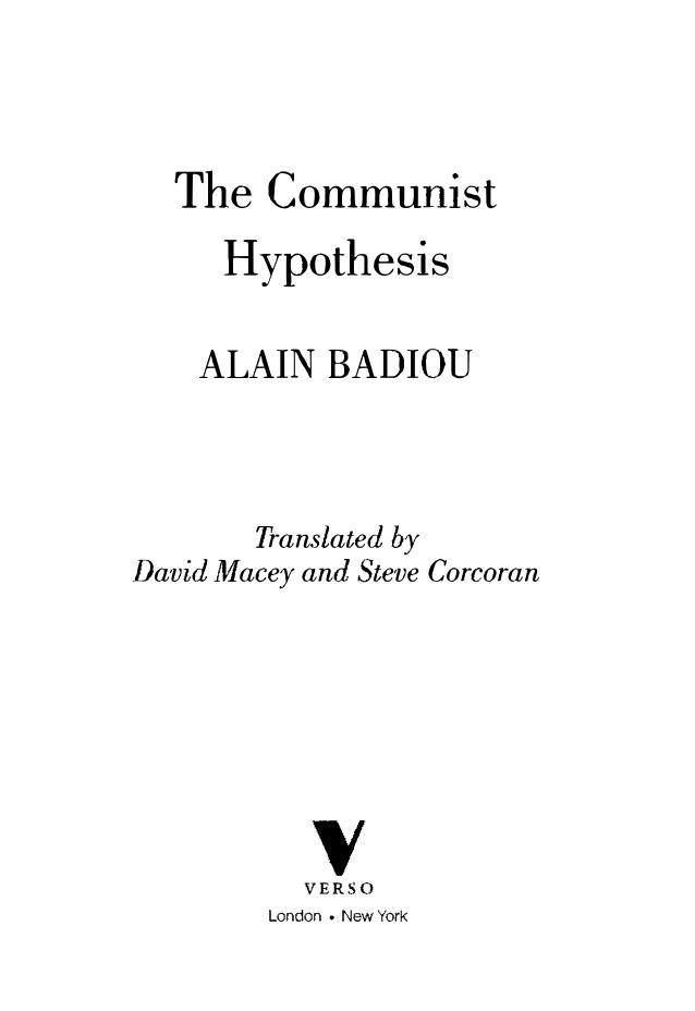 The Communist Hypothesis by Alain Badiou