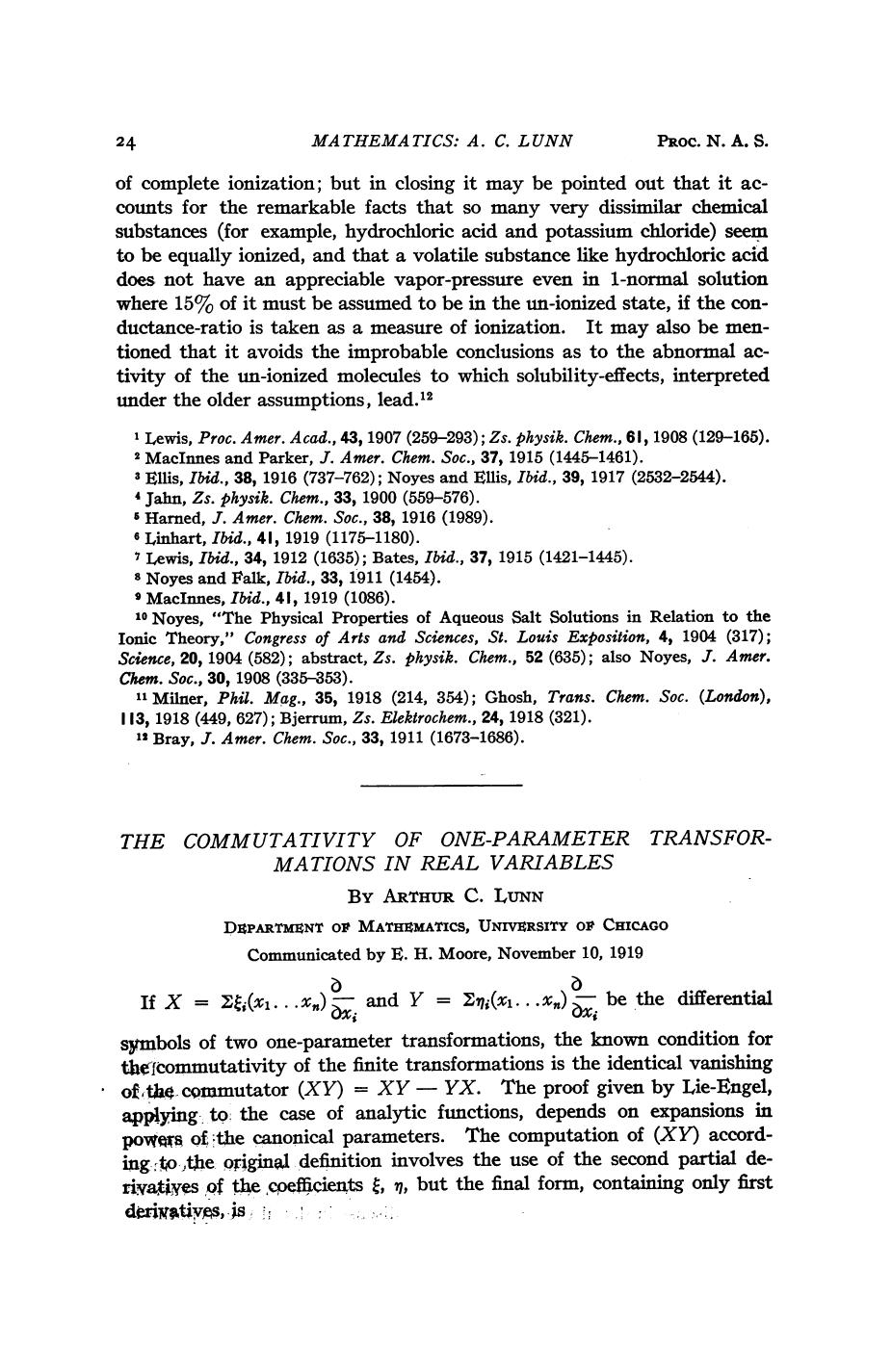 The Commutativity of One-Parameter Transformations in Real Variables by Lunn A. C