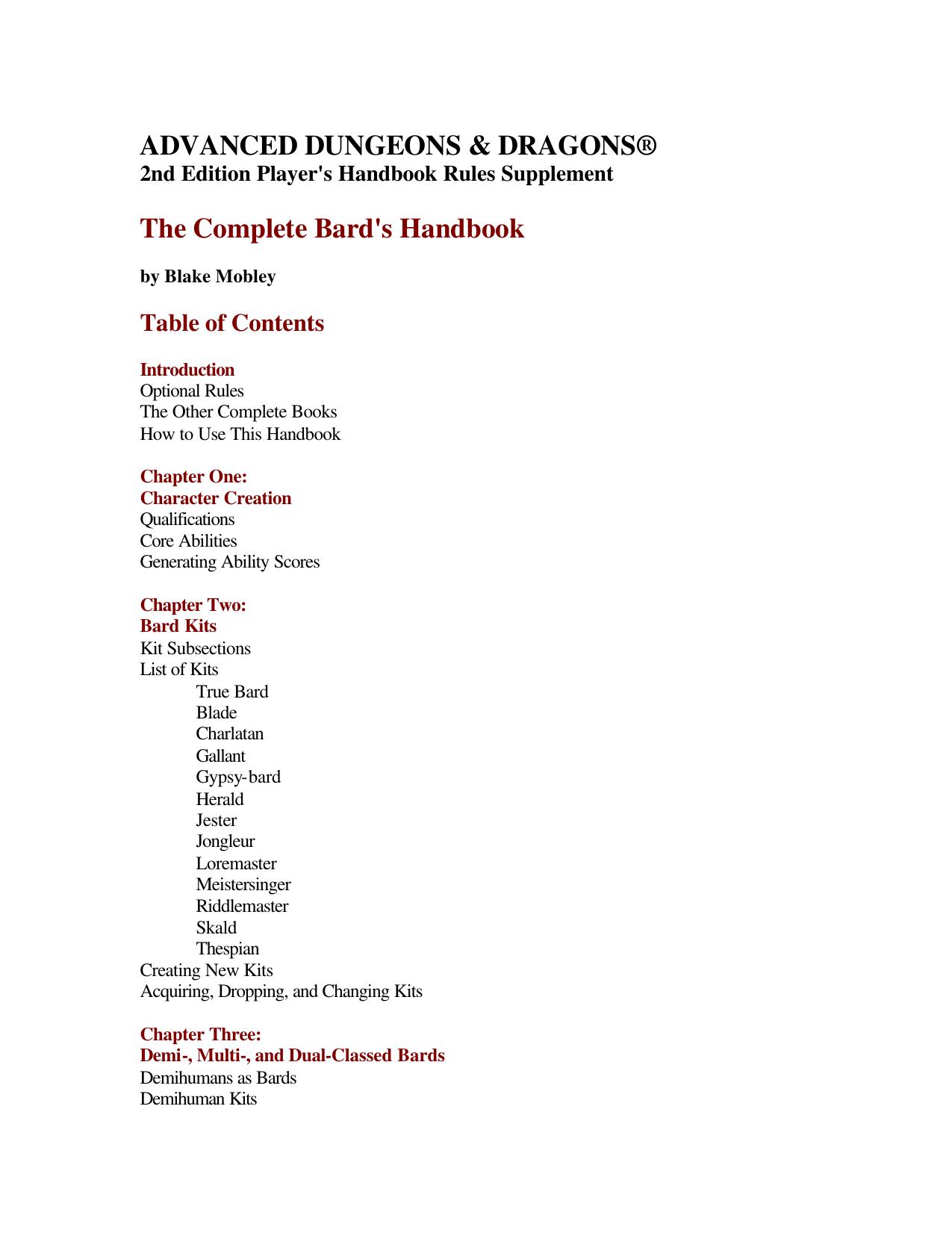 The Complete Bard's Handbook by Unknown