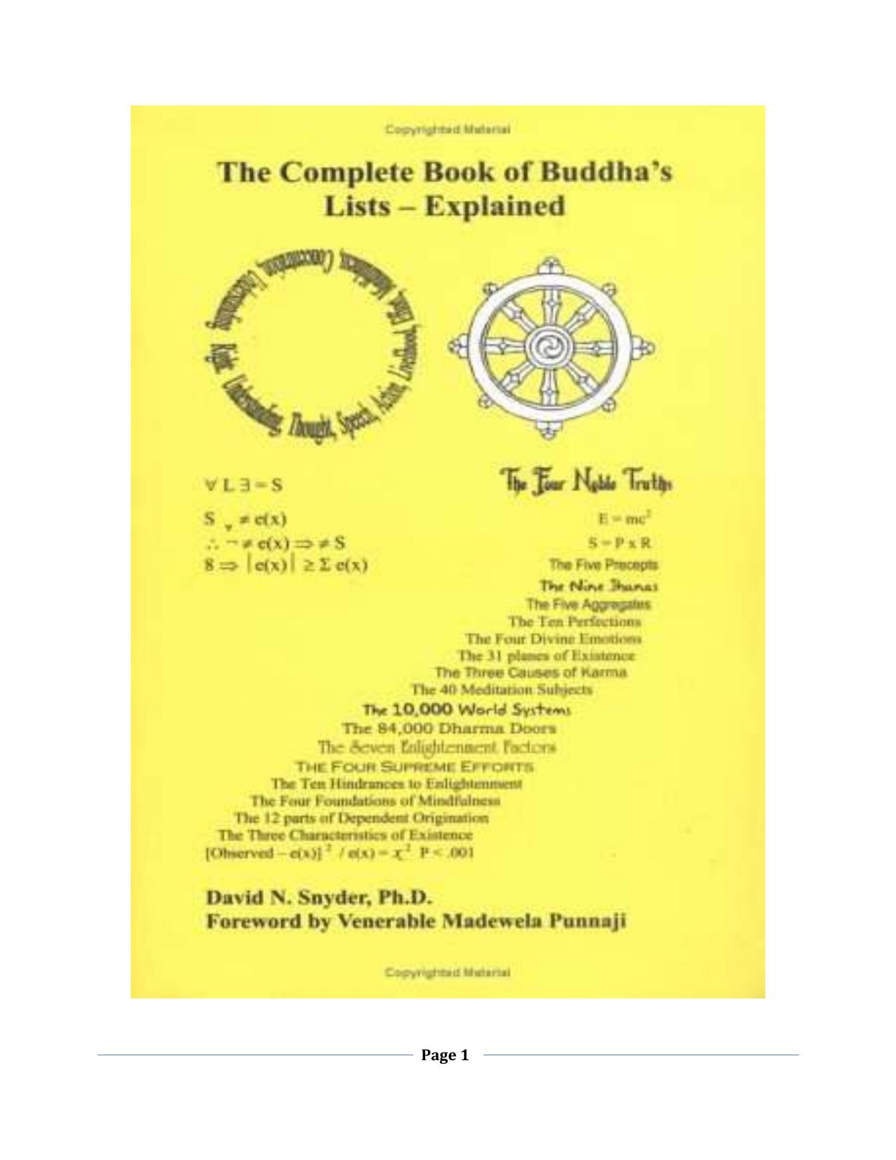 The Complete Book of Buddhaâs Lists -- Explained by David N. Snyder
