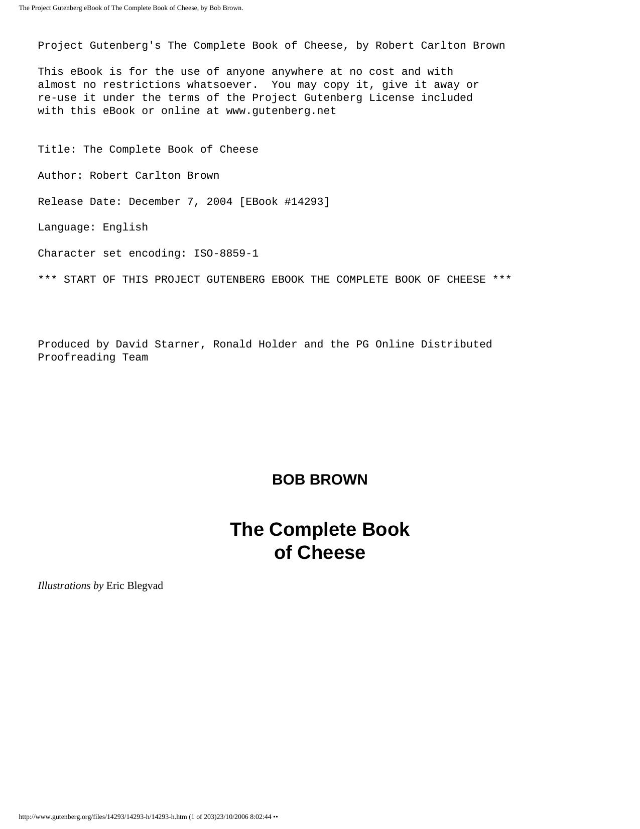 The Complete Book of Cheese by Bob Brown