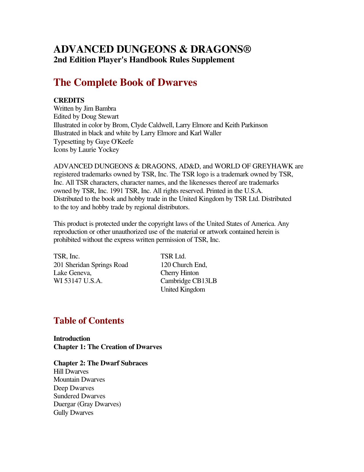 The Complete Book of Dwarves by Unknown