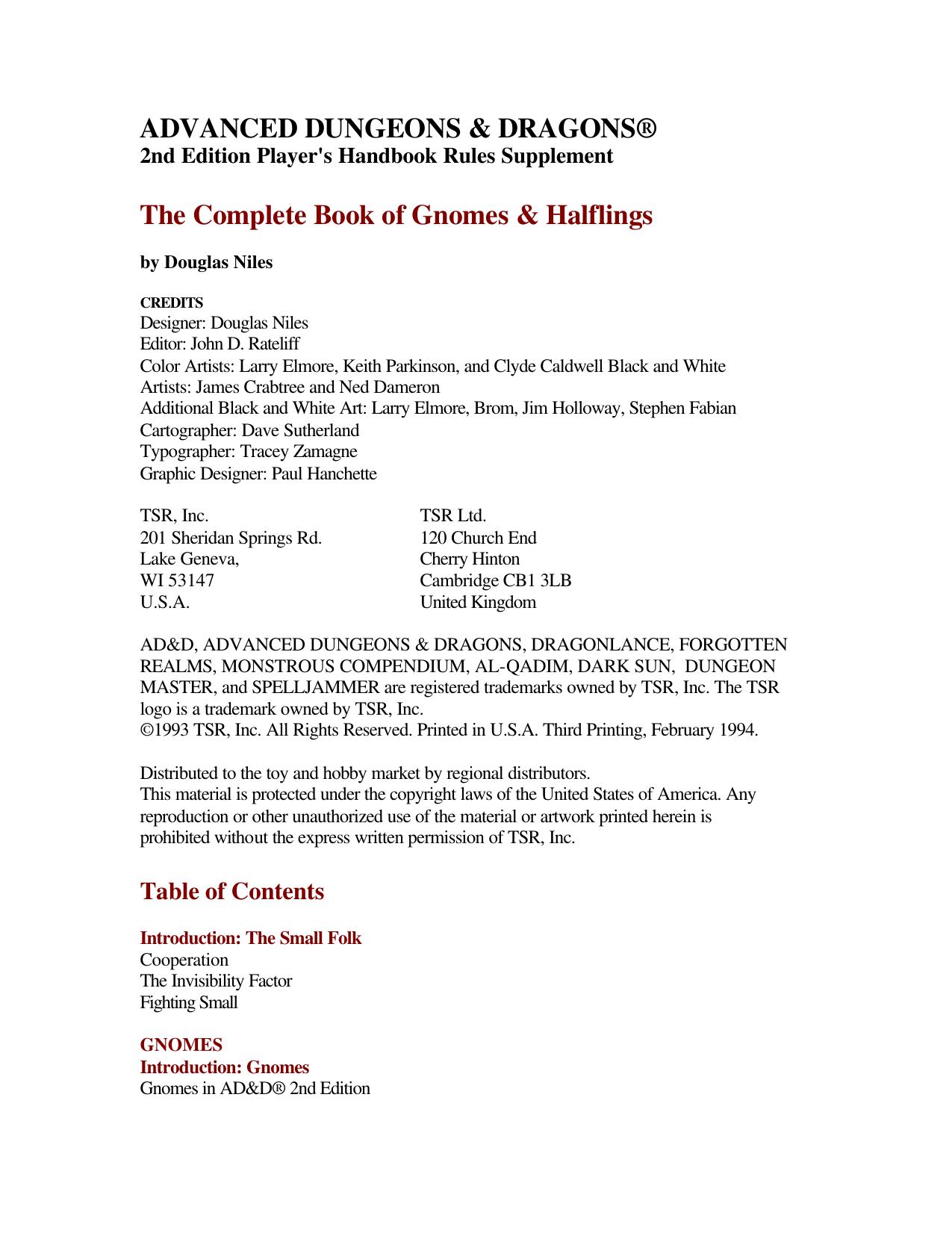 The Complete Book of Gnomes & Halflings by Unknown