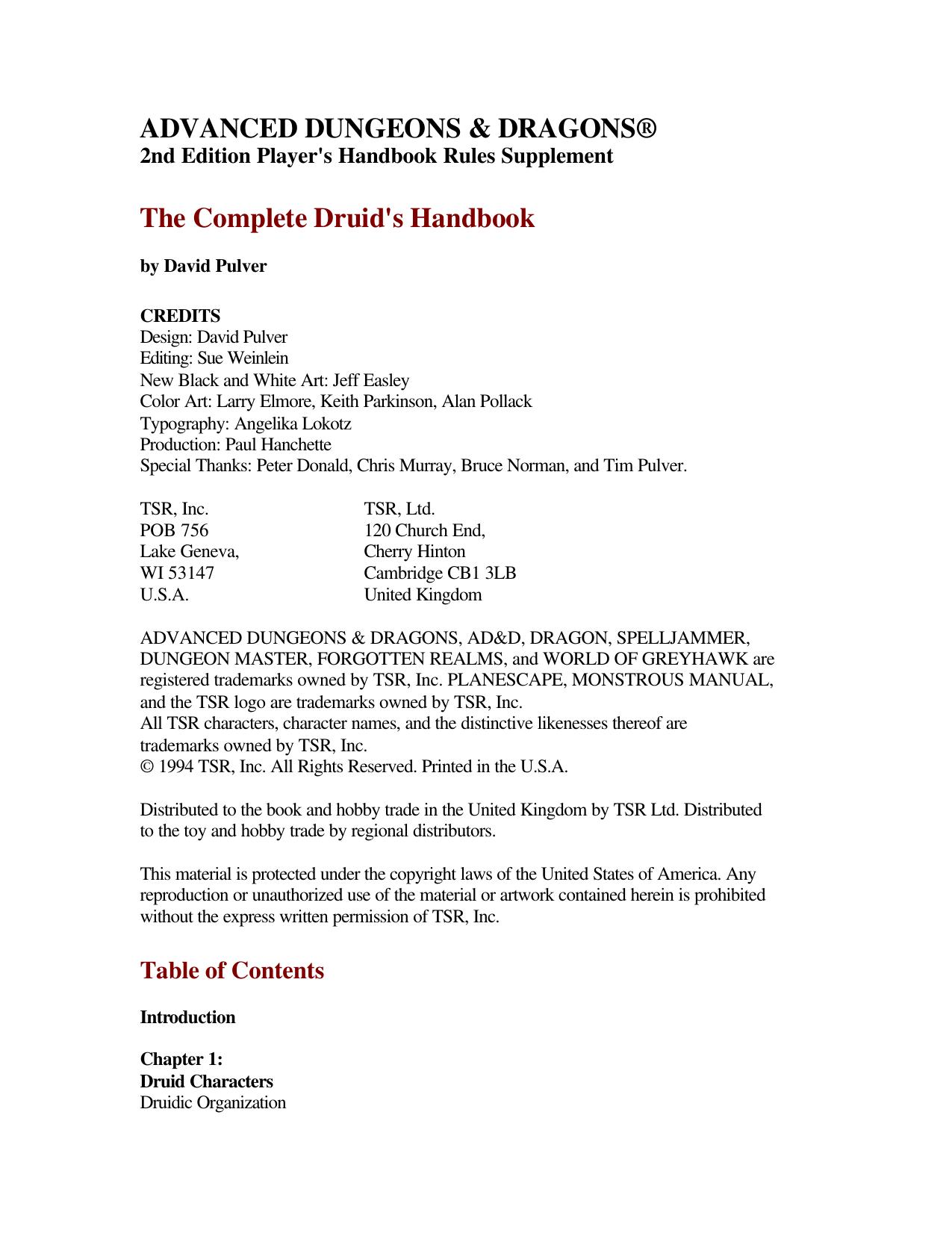 The Complete Druid's Handbook by Unknown