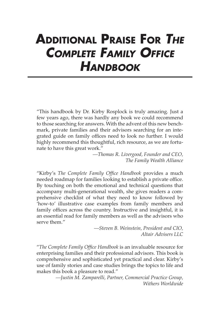 The Complete Family Office Handbook: A Guide for Affluent Families and the Advisors Who Serve Them by unknow