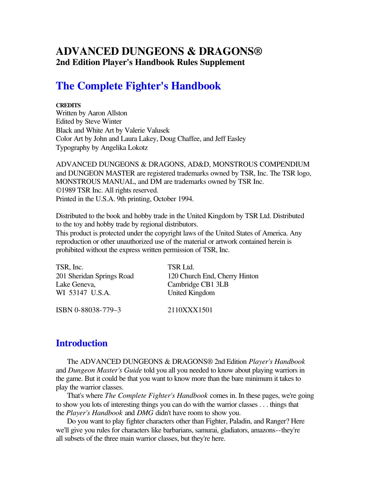 The Complete Fighter's Handbook by Unknown