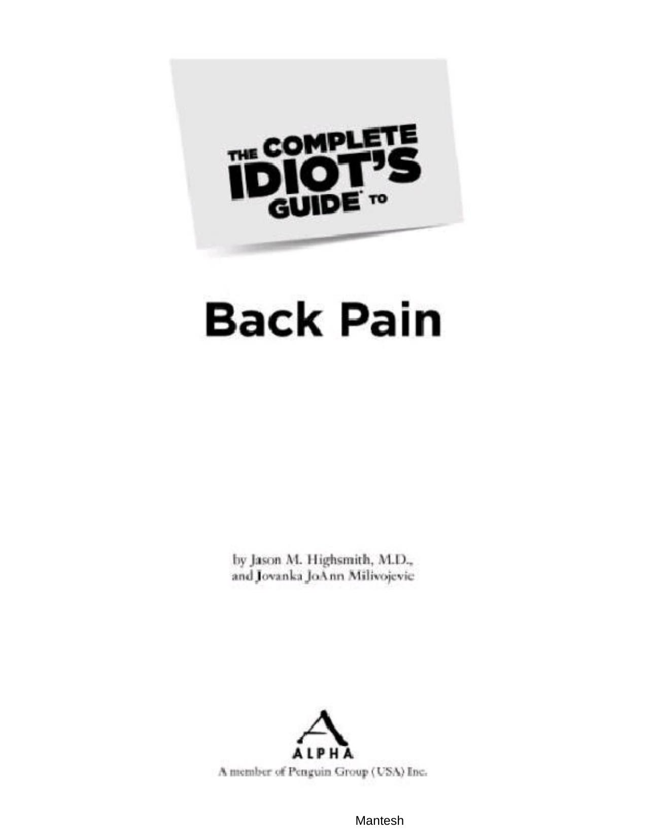 The Complete Idiot's Guide to Back Pain by Jason Highsmith
