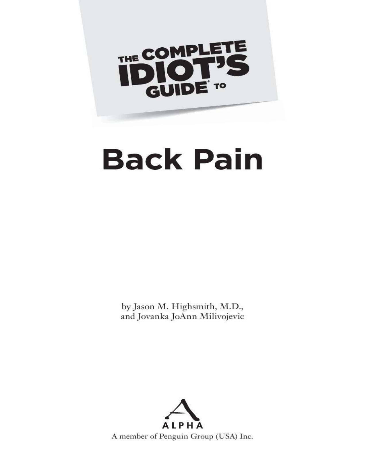 The Complete Idiot's Guide to Back Pain by Unknow