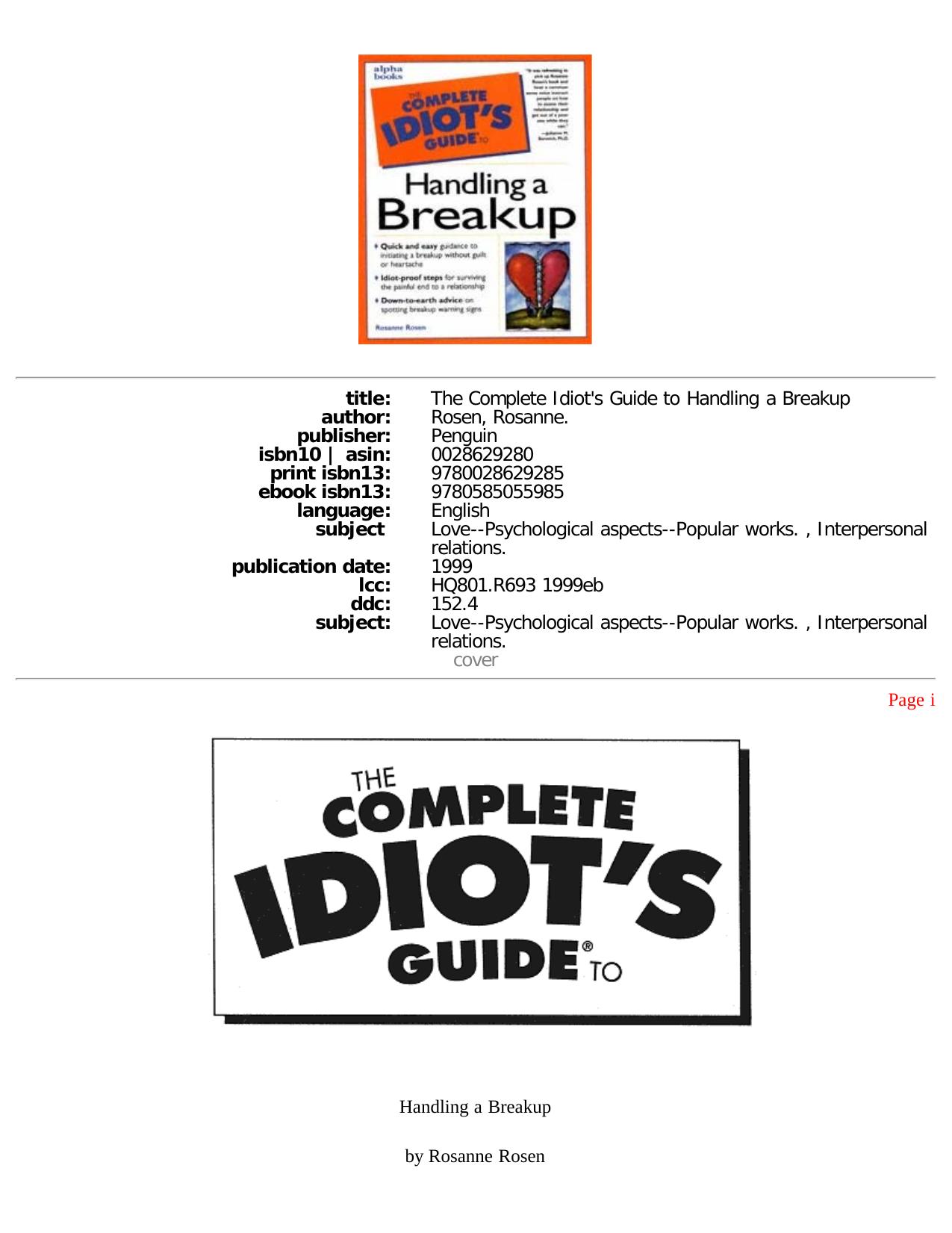 The Complete Idiot's Guide to Handling a Breakup by Rosanne Rosen