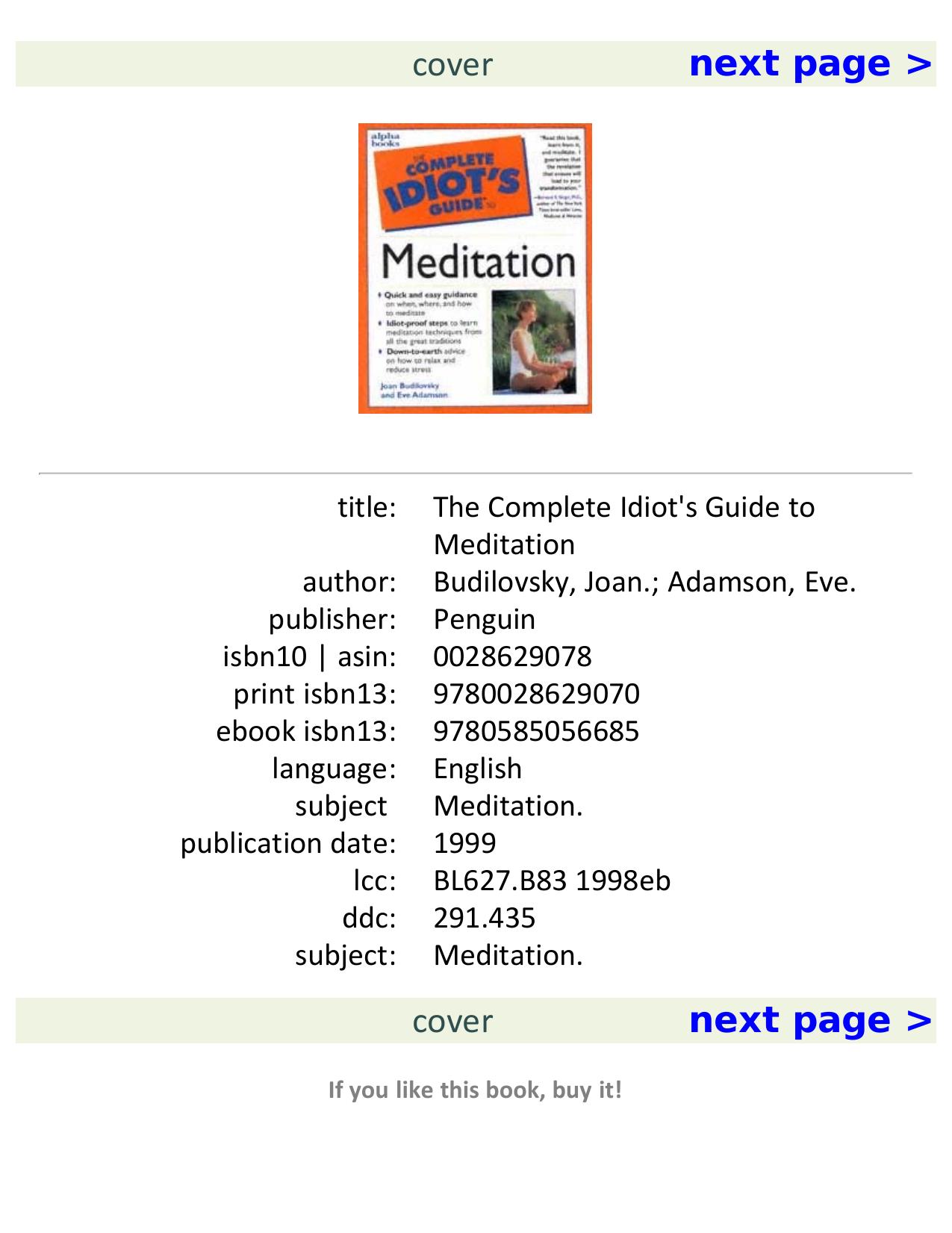 The Complete Idiot's Guide to Meditation by Staycare Mngmt