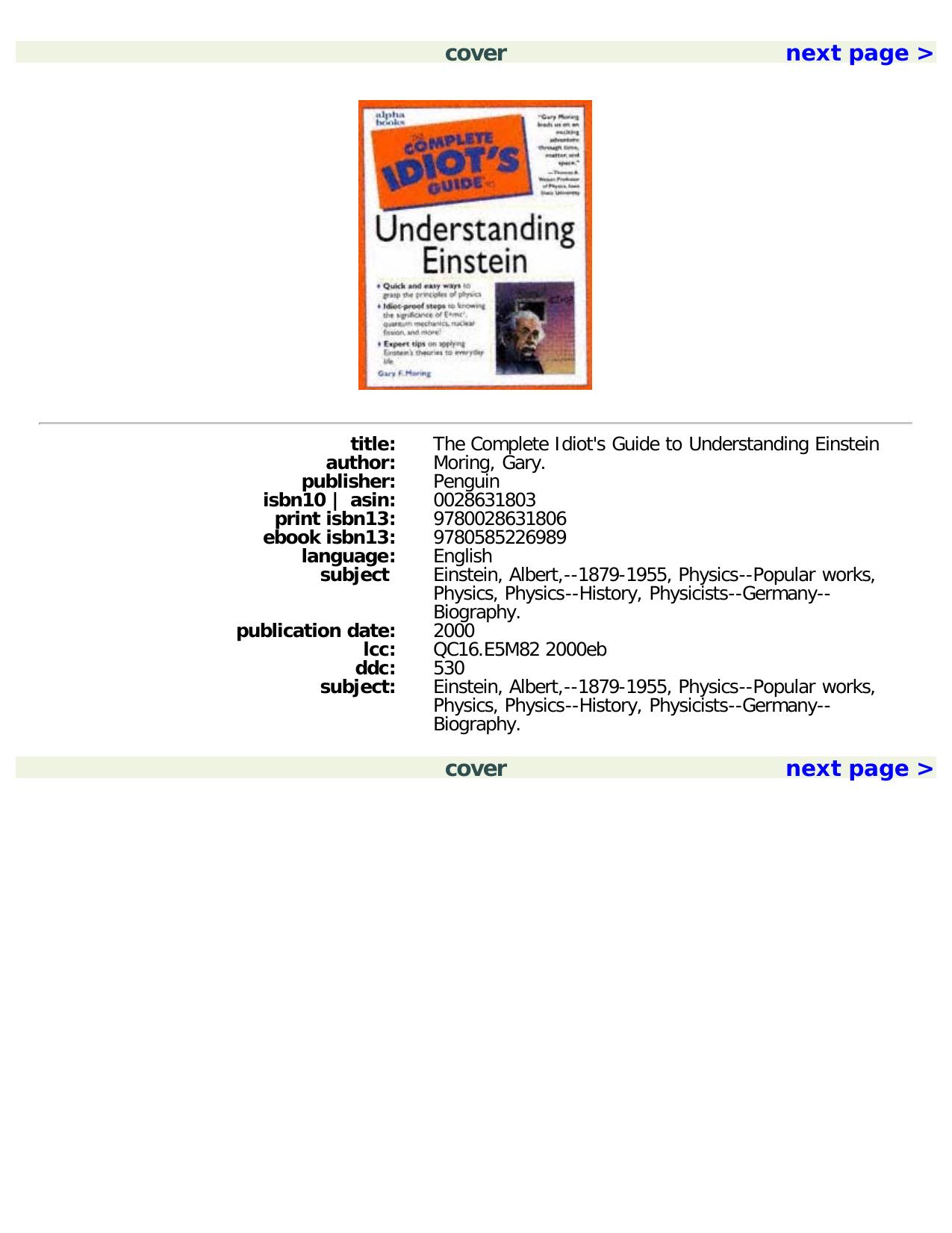 The Complete Idiot's Guide to Understanding Einstein by Gary F. Moring
