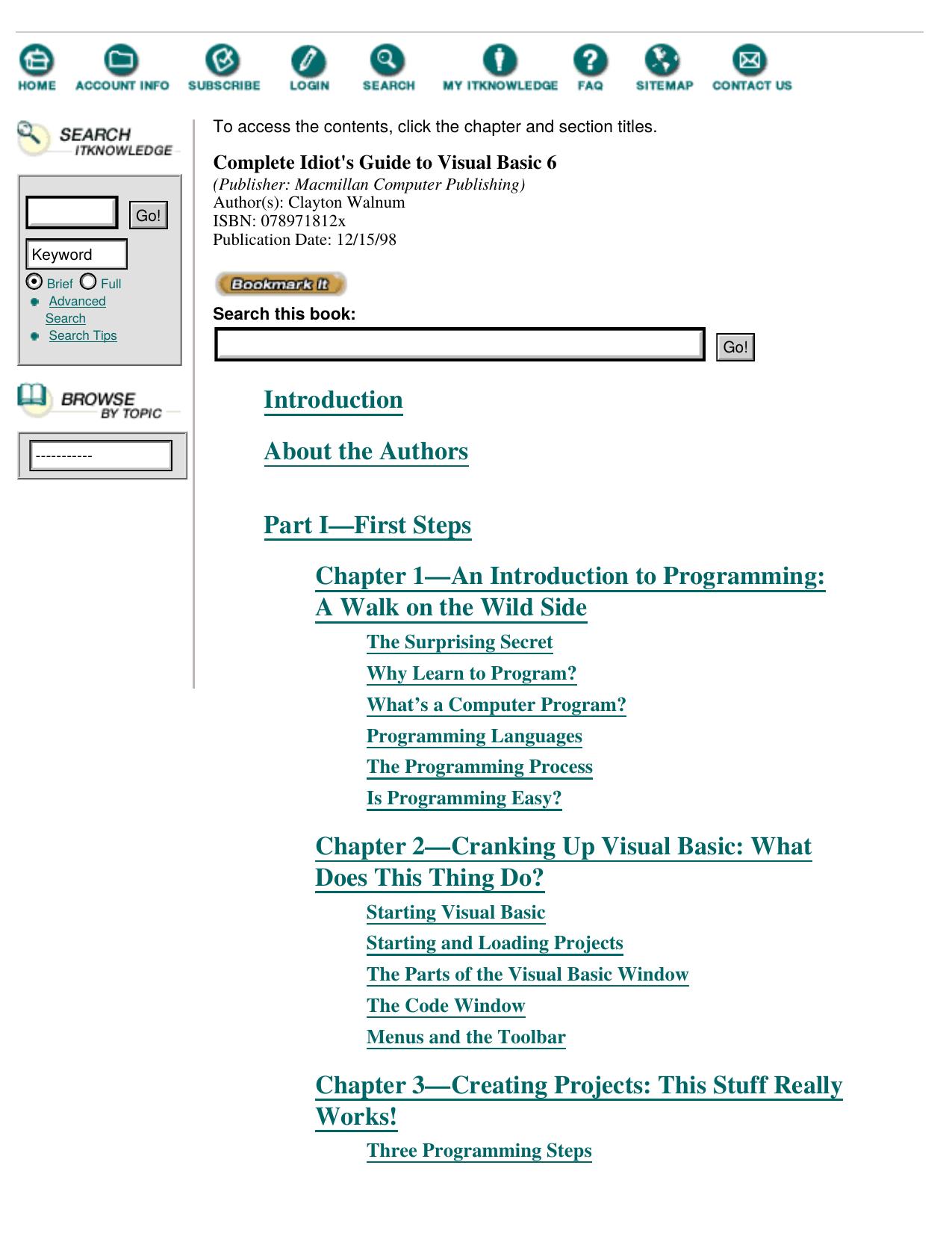 The Complete Idiot's Guide to Visual Basic 6 - Table of Contents by Complete Idiot'S Guide To Vb6