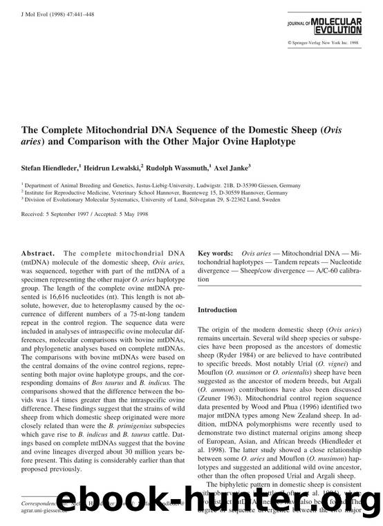 The Complete Mitochondrial DNA Sequence of the Domestic Sheep (Ovis aries) and Comparison with the Other Major Ovine Haplotype by Hiendleder S. et al