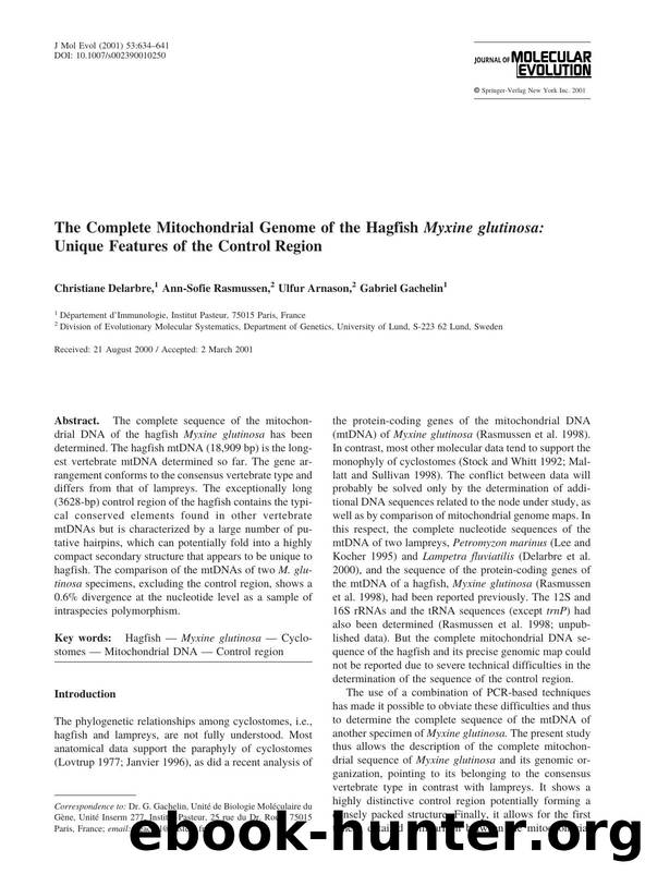 The Complete Mitochondrial Genome of the Hagfish Myxine glutinosa: Unique Features of the Control Region by Delarbre C. et al