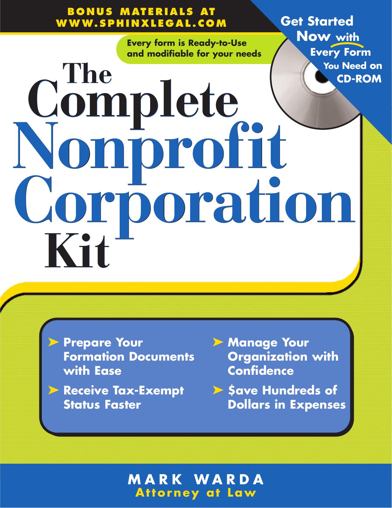 The Complete Nonprofit Corporation Kit by Warda