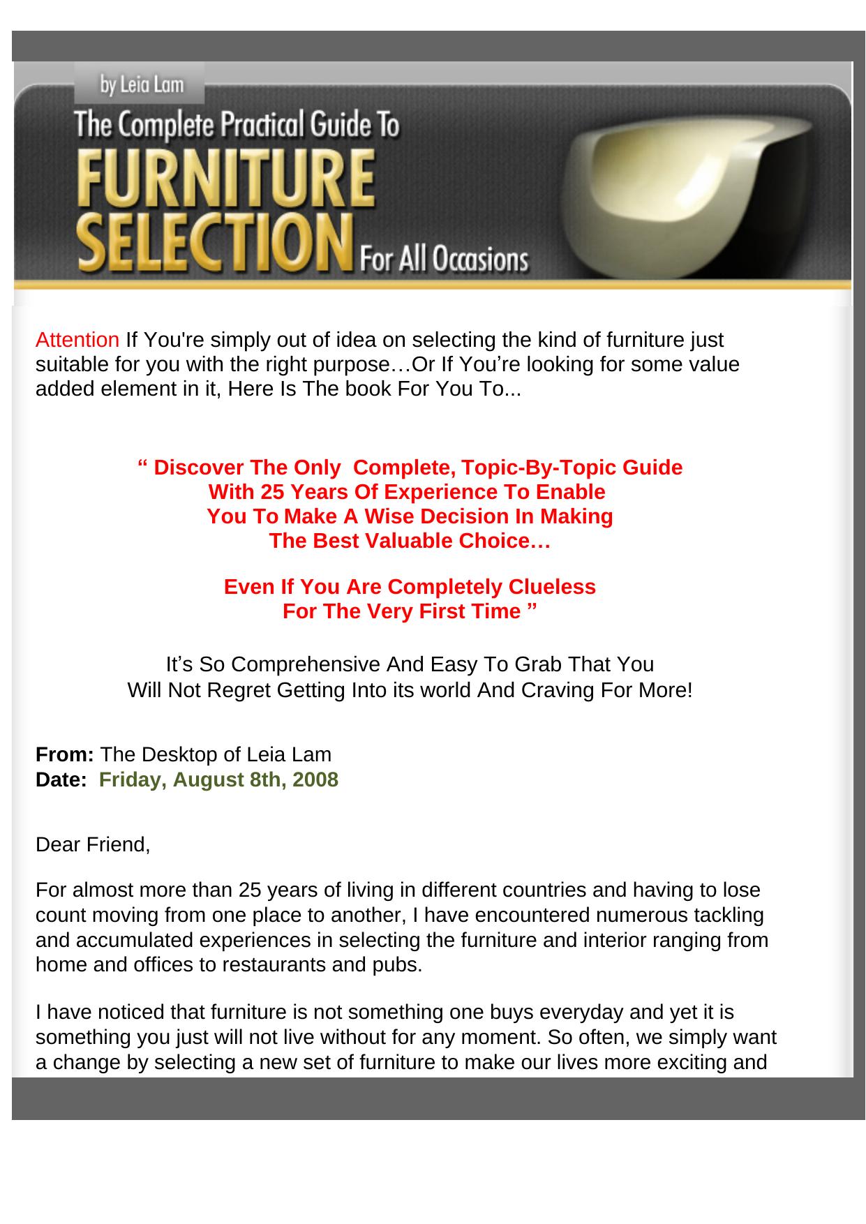 The Complete Practical Guide To Furniture Selection For All Occasions. by Best of Kuszter's Collection
