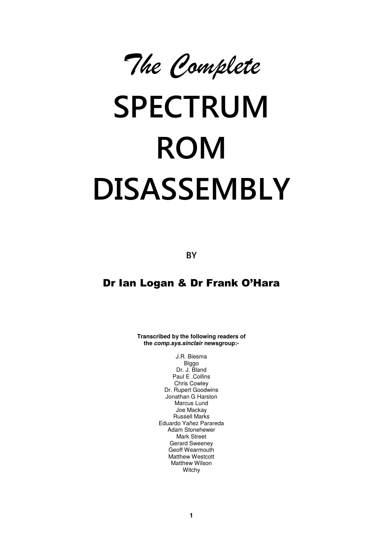 The Complete Spectrum ROM Disassembly by Dr Ian Logan & Dr Frank O’Hara