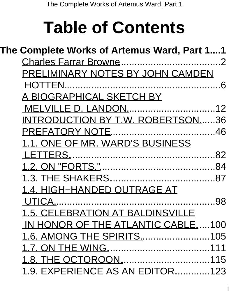 The Complete Works of Artemus Ward, Part 1 by Charles Farrar Browne