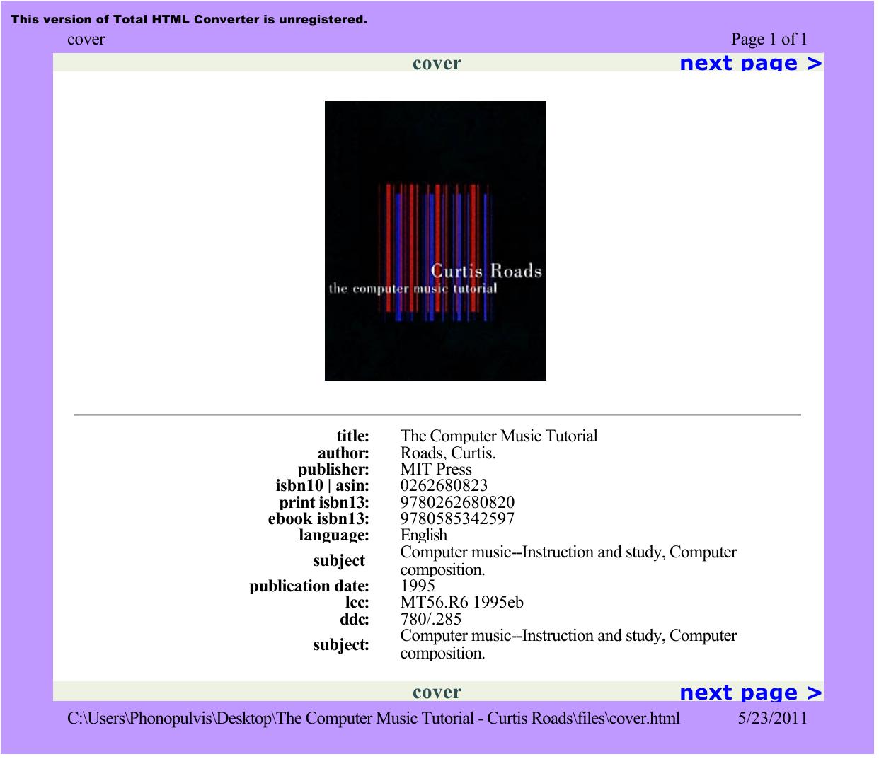 The Computer Music Tutorial by Curtis Roads by Unknown