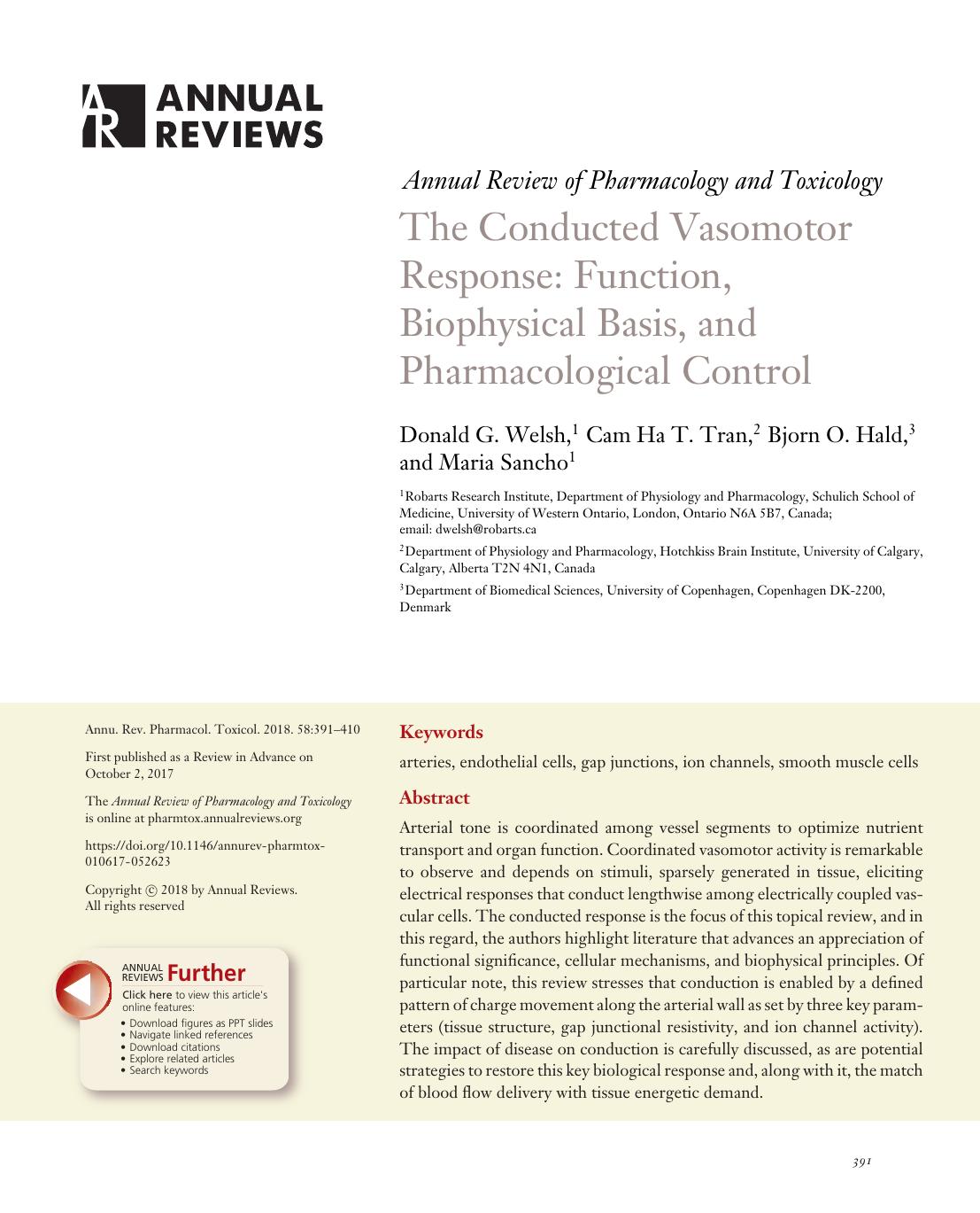 The Conducted Vasomotor Response: Function, Biophysical Basis, and Pharmacological Control by Donald G. Welsh Cam Ha T. Tran Bjorn O. Hald Maria Sancho