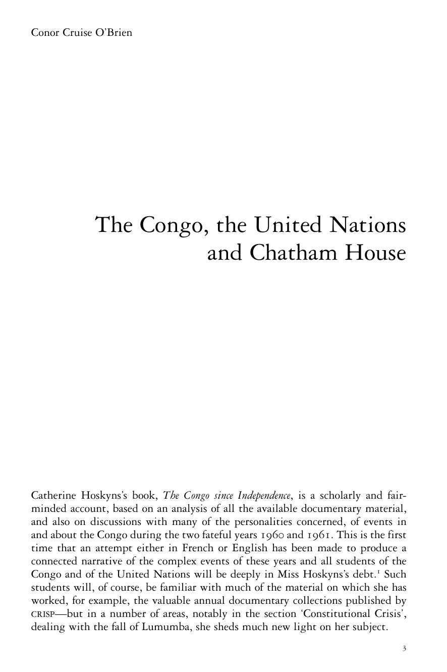 The Congo, the United Nations and Chatham House by Conor Cruise O’Brien
