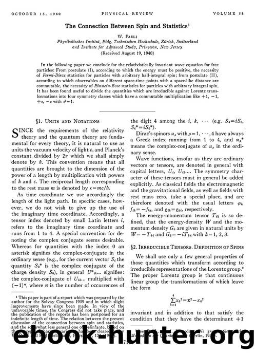 The Connection Between Spin and Statistics by W. Pauli