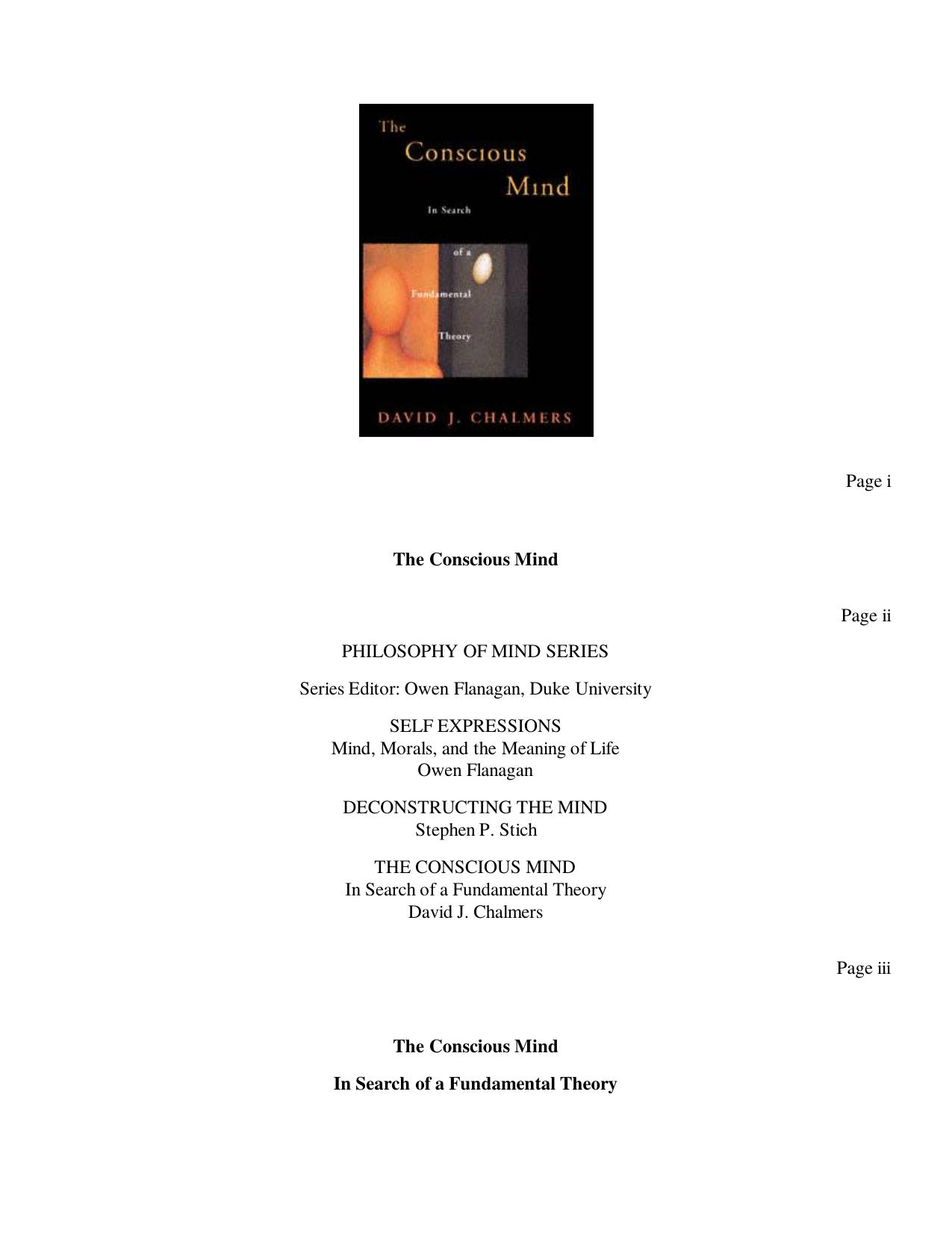 The Conscious Mind - In Search of a Fundamental Theory by In Search of a Fundamental Theory