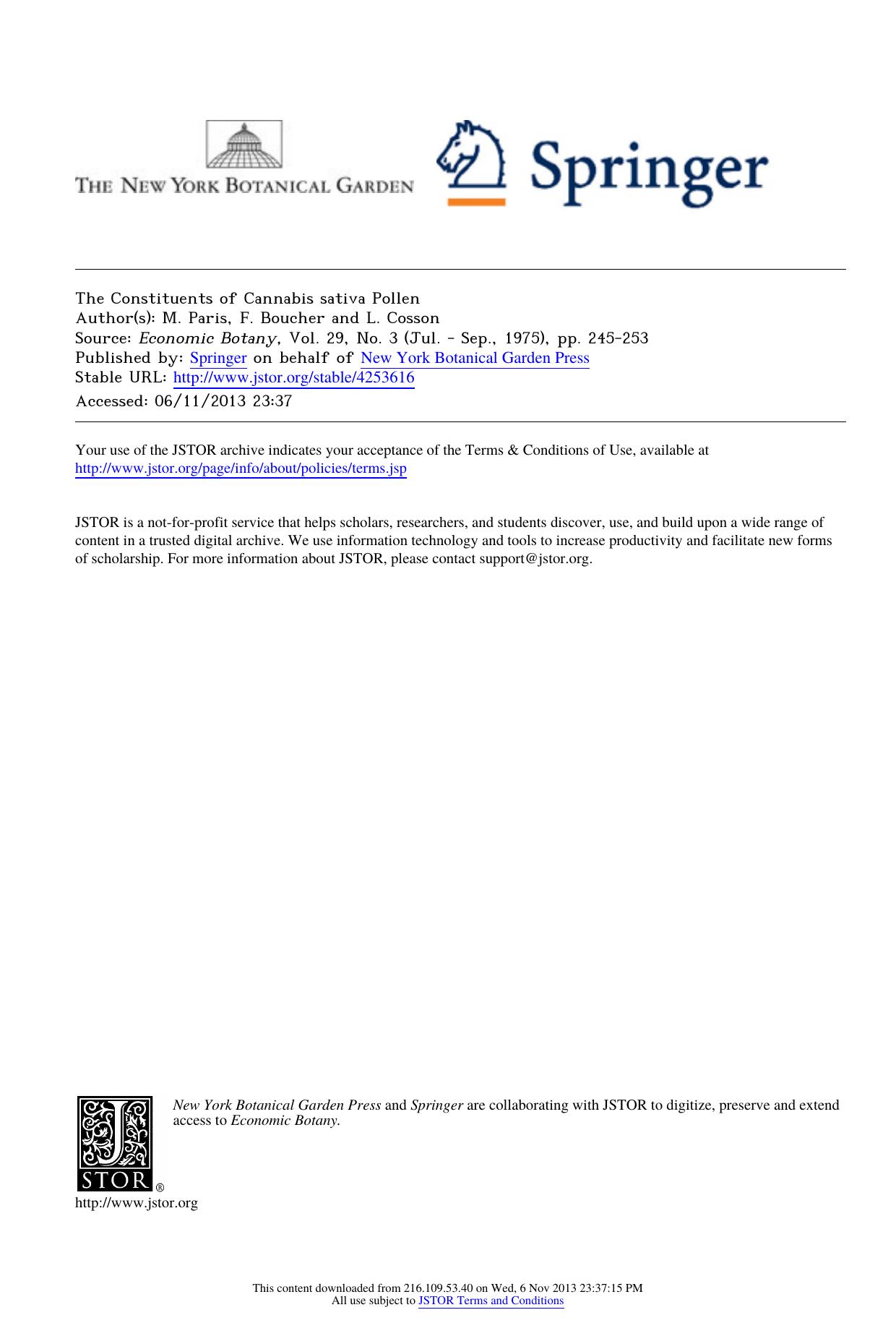 The Constituents of Cannabis sativa Pollen by Unknown