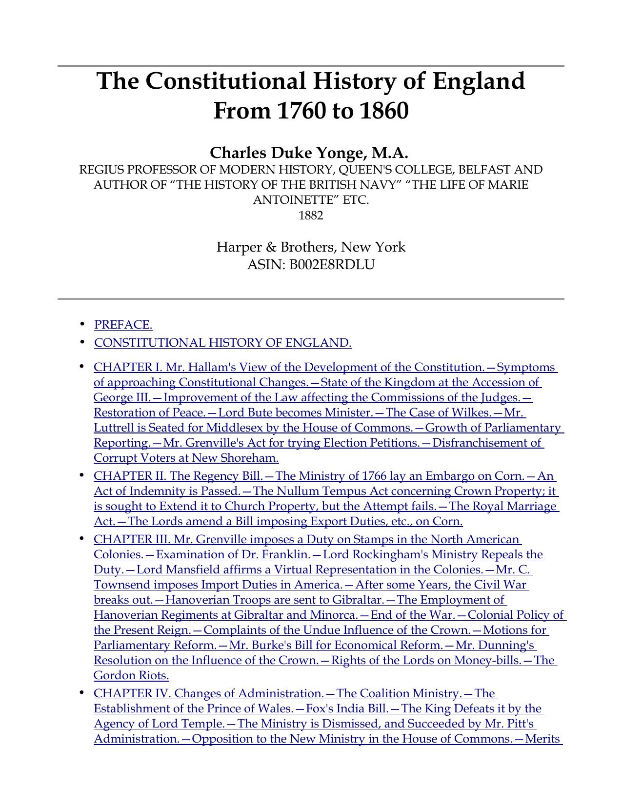The Constitutional History of England from 1760 to 1860 by Yonge Charles Duke