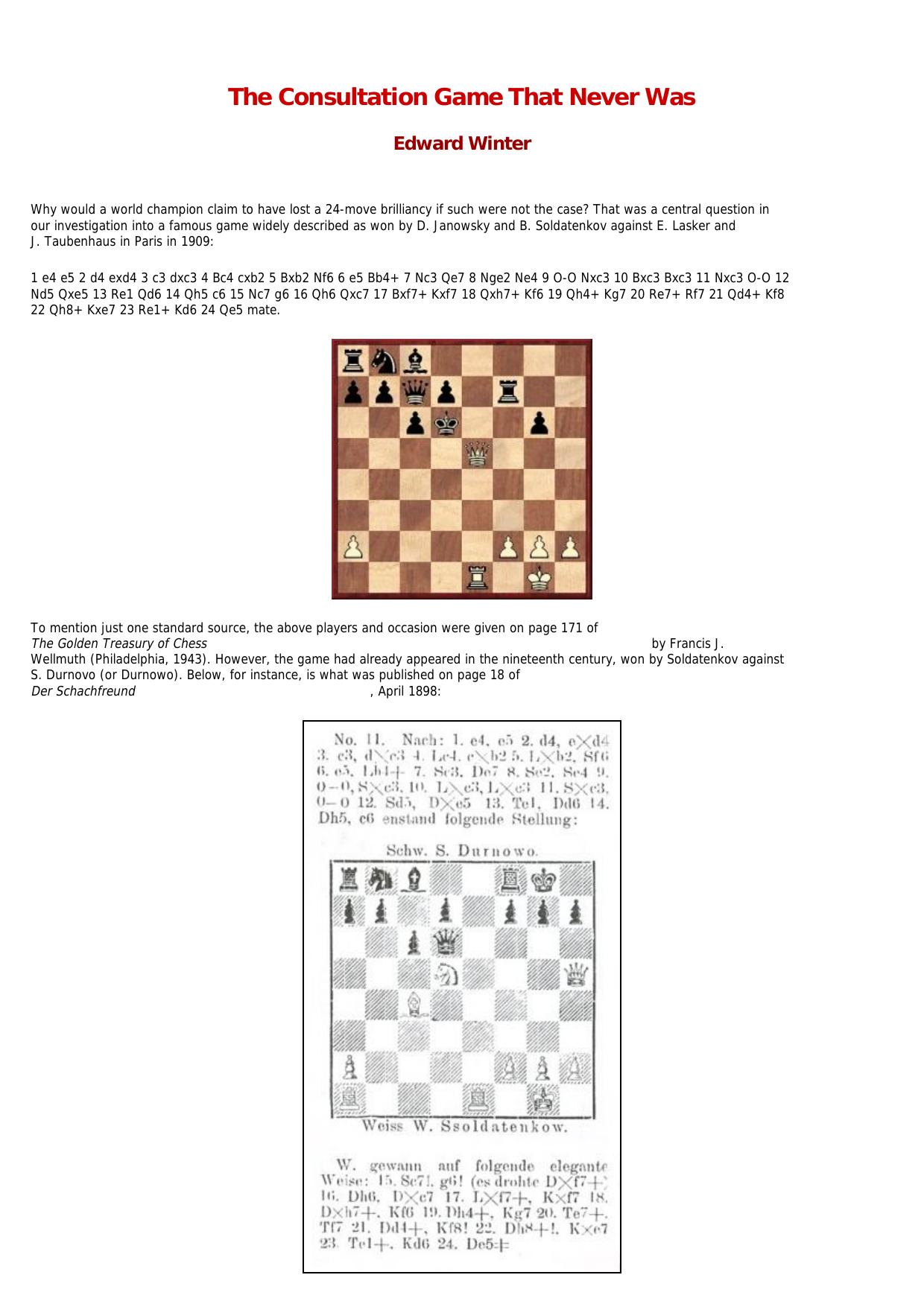 The Consultation Game That Never Was by Edward Winter by The Consultation Game That Never Was