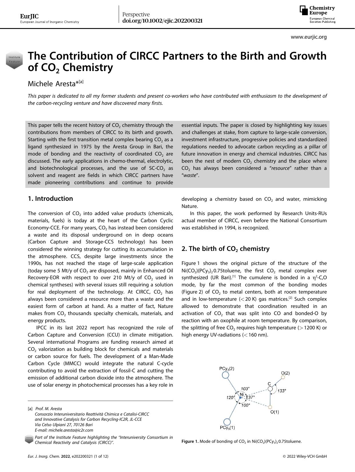 The Contribution of CIRCC Partners to the Birth and Growth of CO2 Chemistry by Unknown