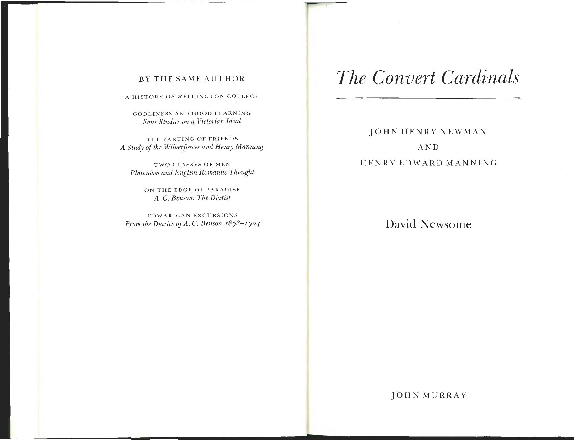 The Convert Cardinals: Newman & Manning by David Newsome