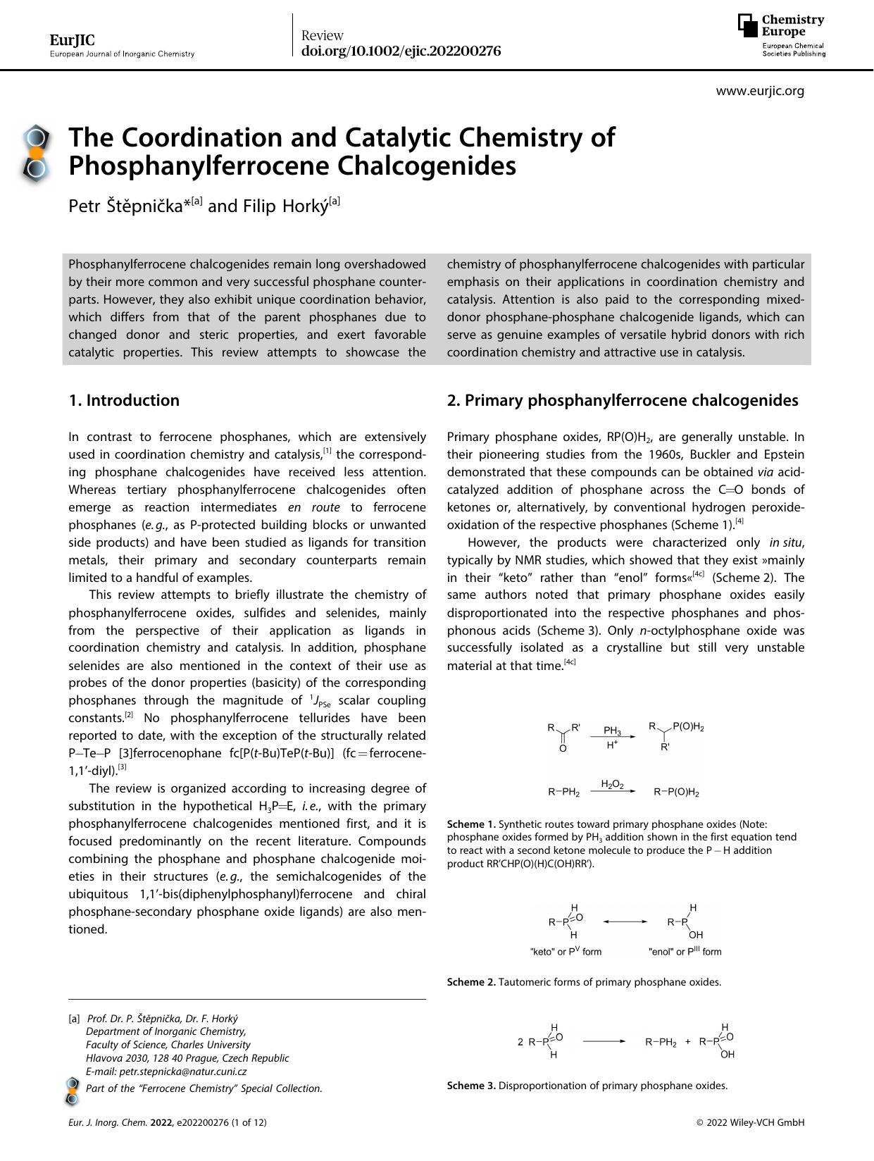 The Coordination and Catalytic Chemistry of Phosphanylferrocene Chalcogenides by Unknown