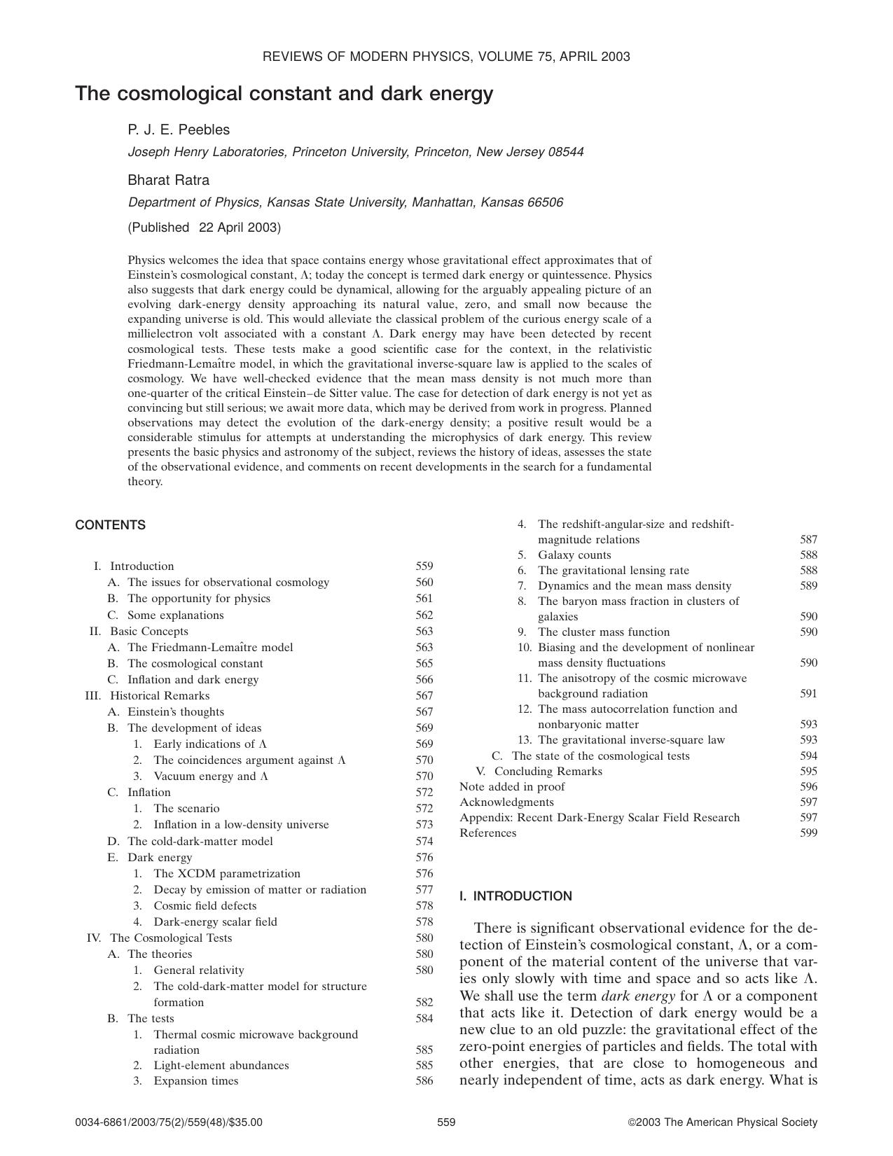 The Cosmological Constant and Dark Energy (2003) by Unknown