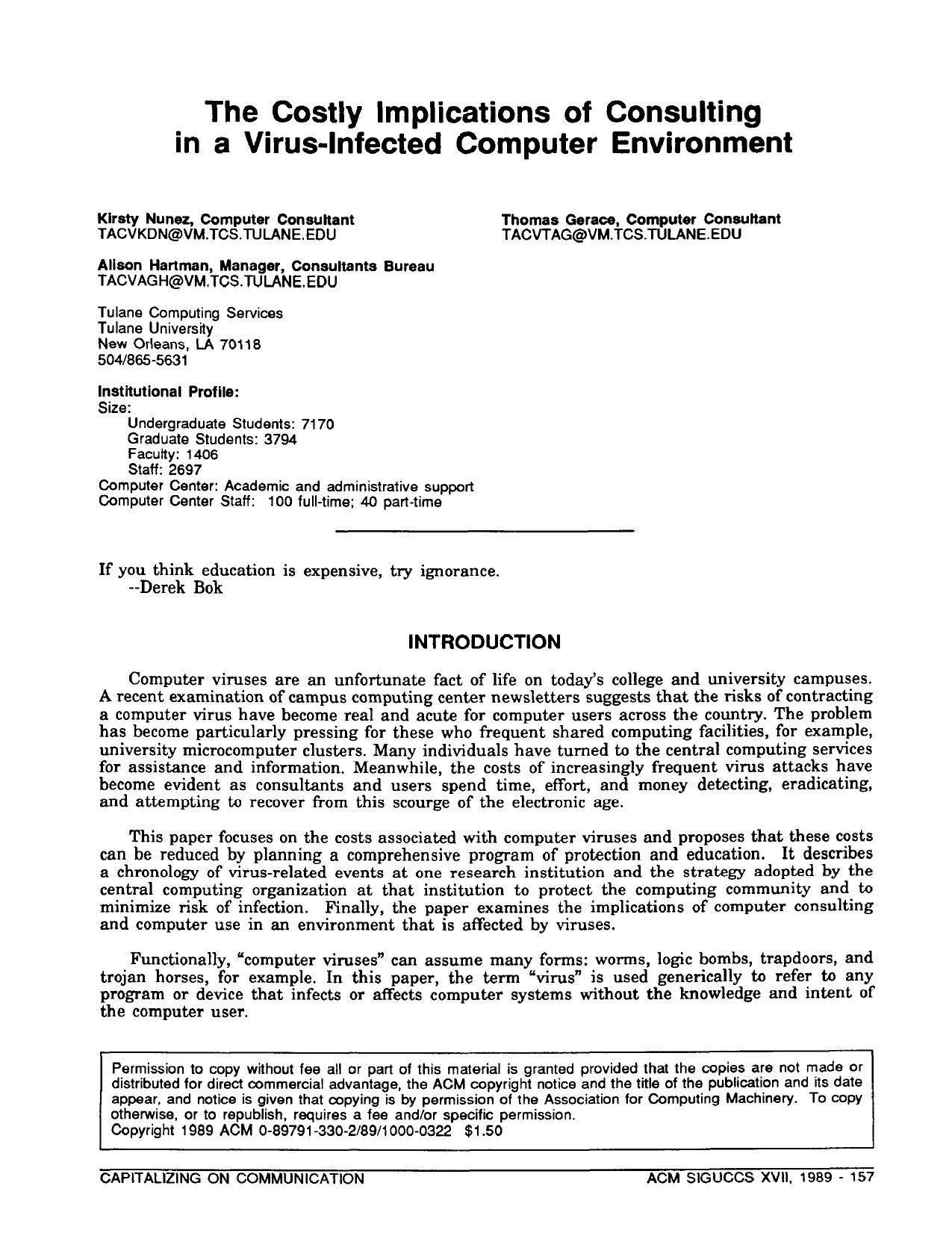 The Costly Implications of Consulting in a Virus-Infected Computer Environment by Unknown