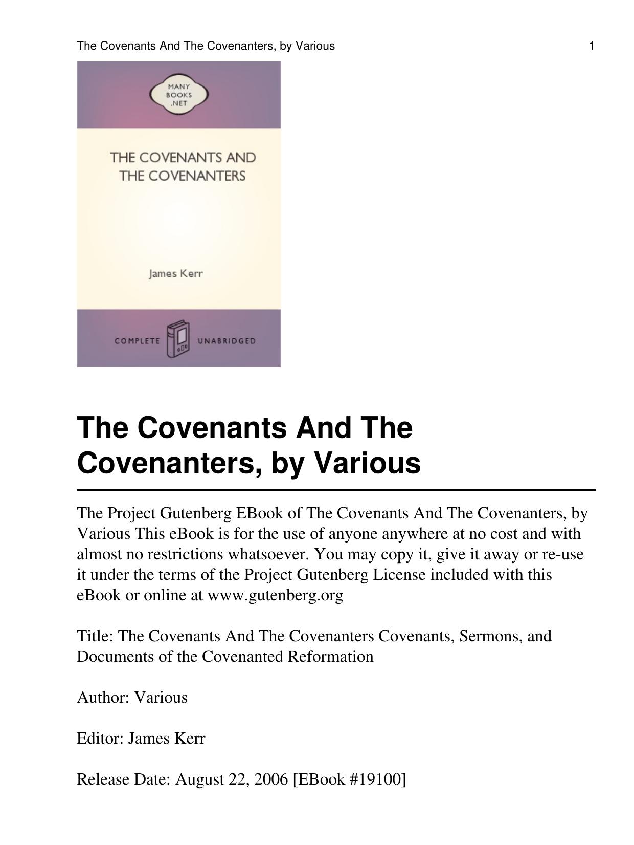 The Covenants And The Covenanters by Unknown