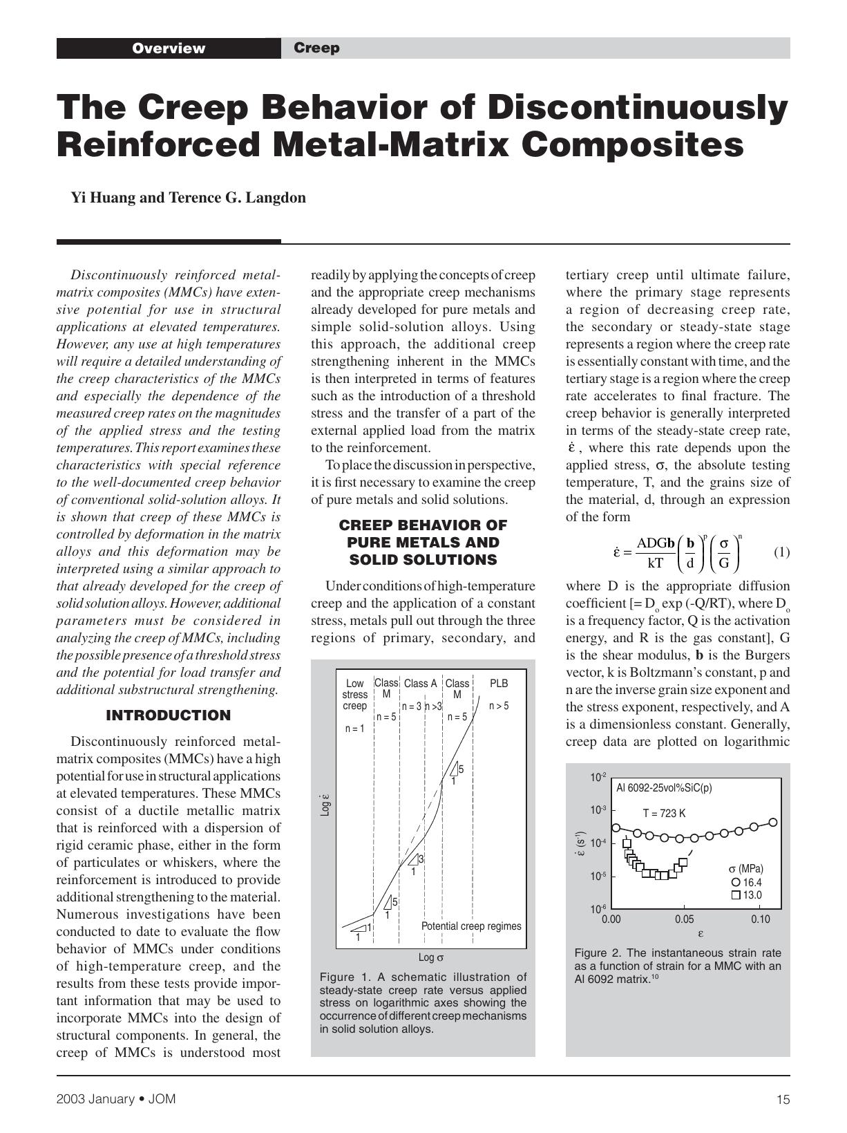 The Creep Behavior of Discontinuously Reinforced Metal-Matrix Composites by Yi Huang and Terence G. Langdon