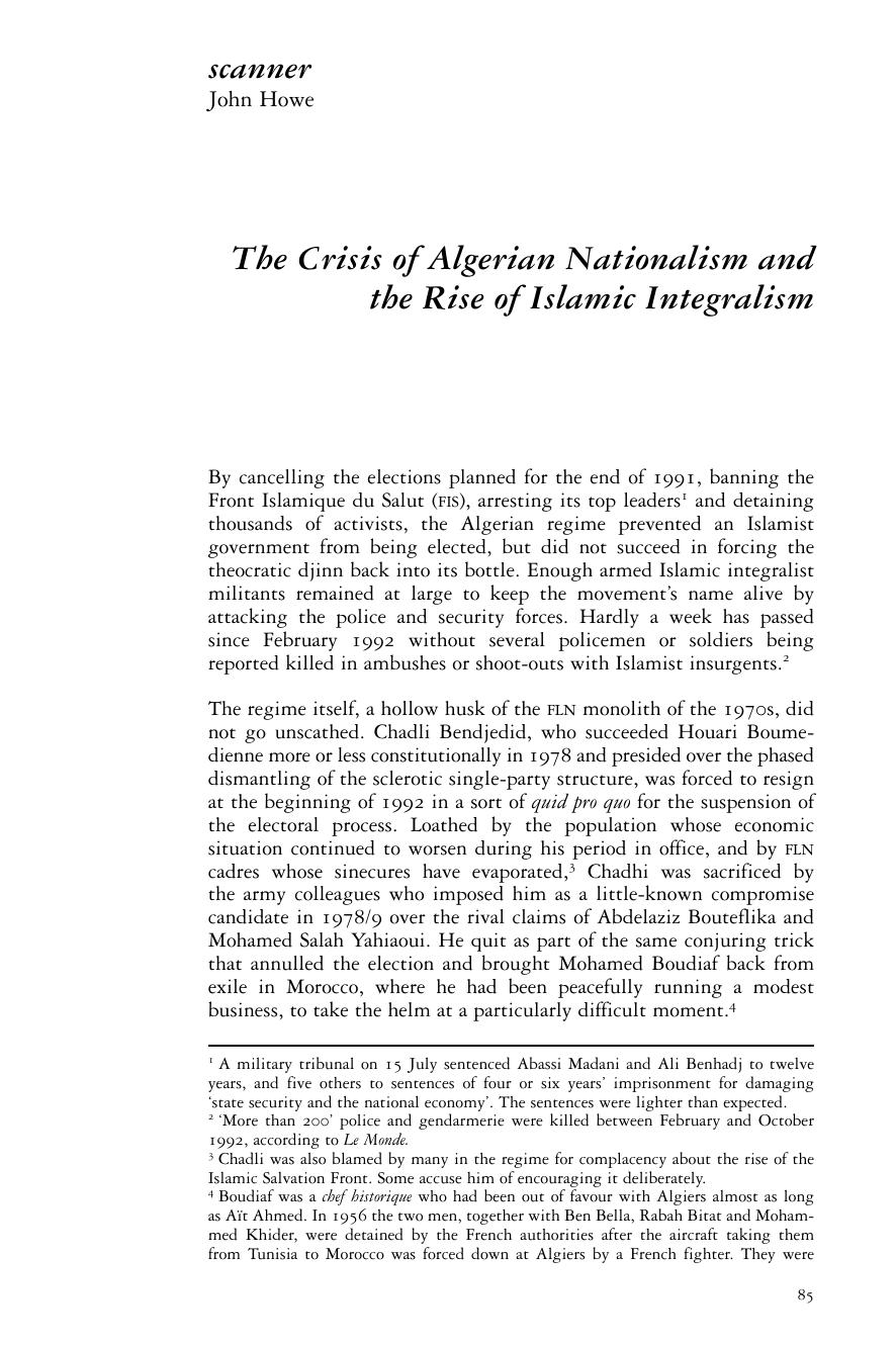 The Crisis of Algerian Nationalism and the Rise of Islamic Integralism by John Howe