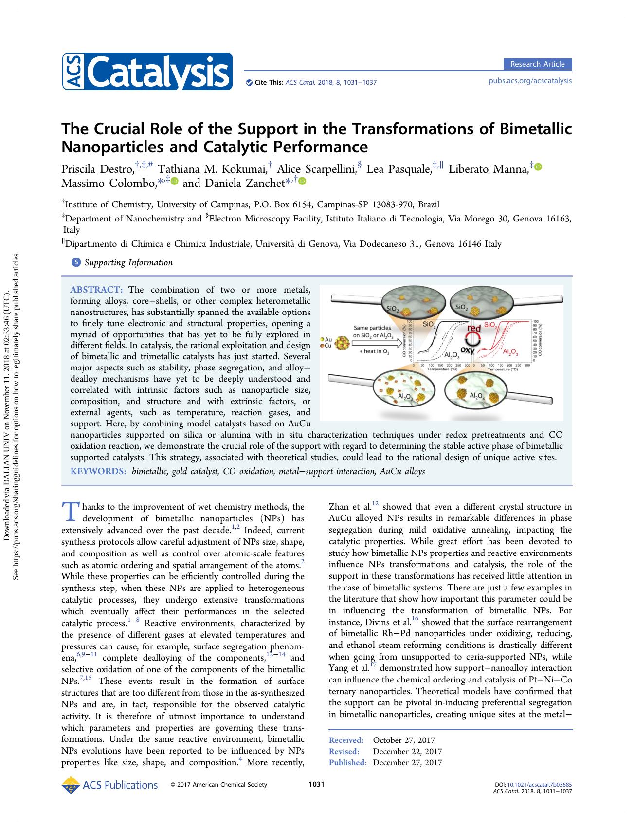 The Crucial Role of the Support in the Transformations of Bimetallic Nanoparticles and Catalytic Performance by unknow