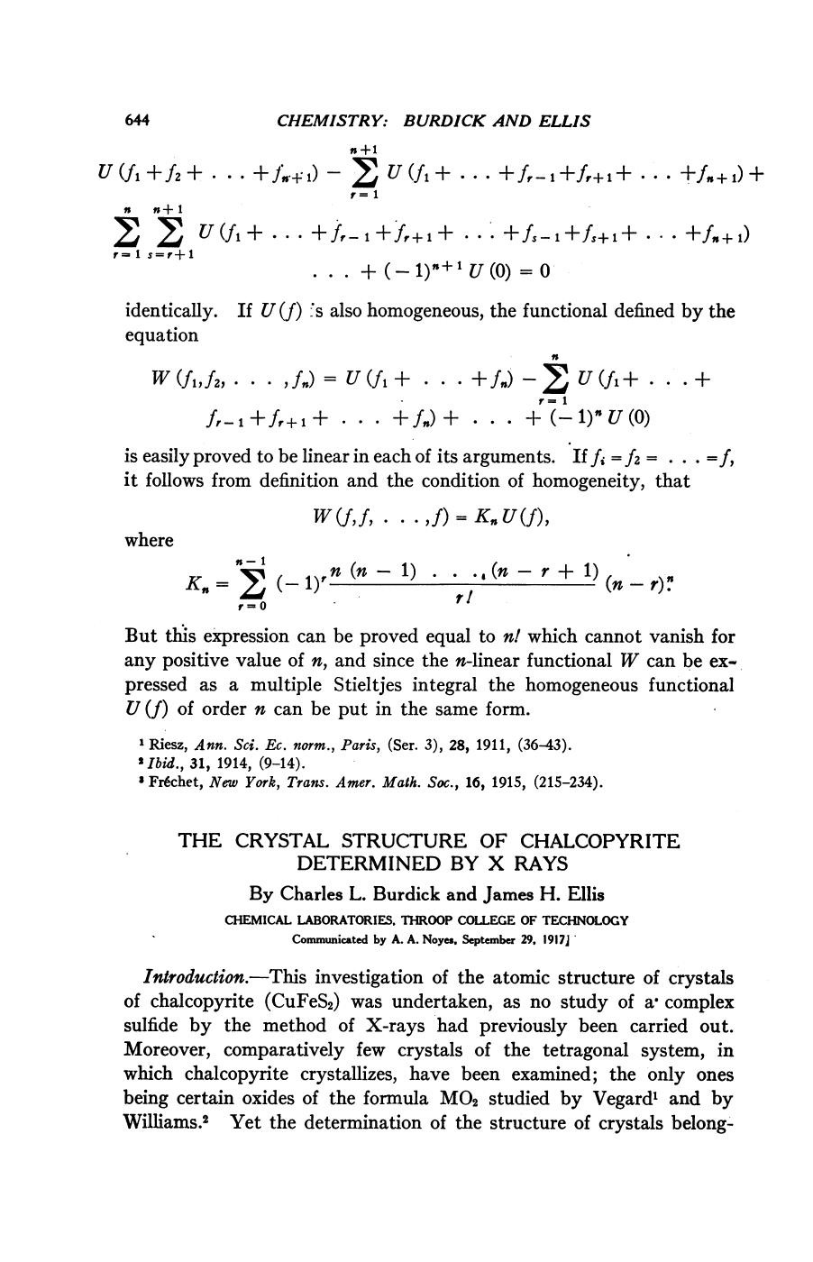 The Crystal Structure of Chalcopyrite Determined by X Rays by Burdick Ch. L. Ellis J. H