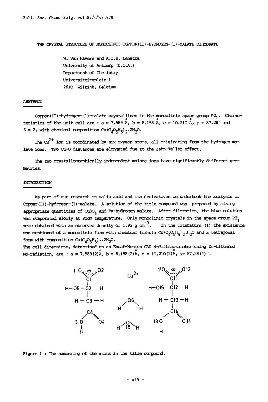 The Crystal Structure of Monoclinic Copper(II)hydrogen(1)Malate Dihydrate by Unknown