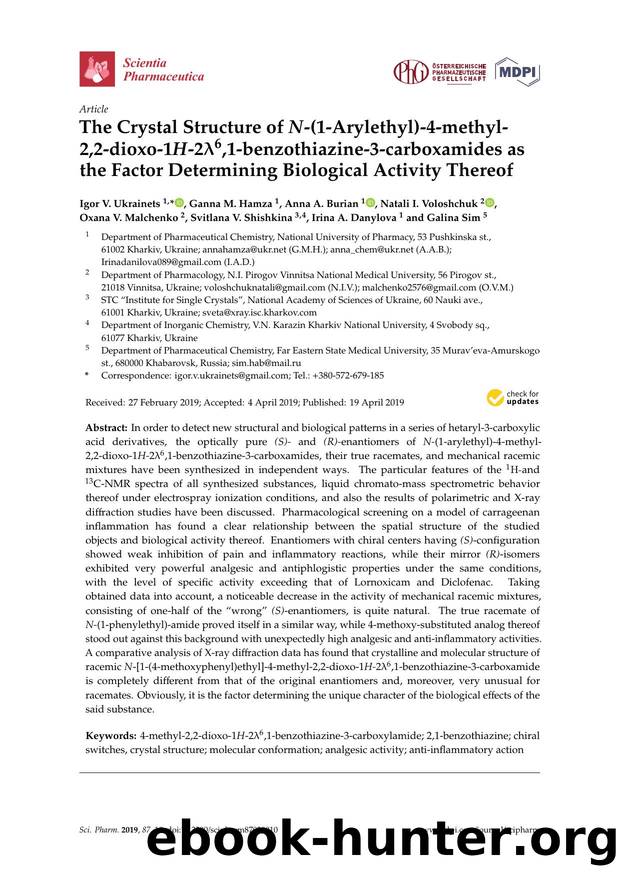 The Crystal Structure of N-(1-Arylethyl)-4-methyl- 2,2-dioxo-1H-26,1-benzothiazine-3-carboxamides as the Factor Determining Biological Activity Thereof by unknow