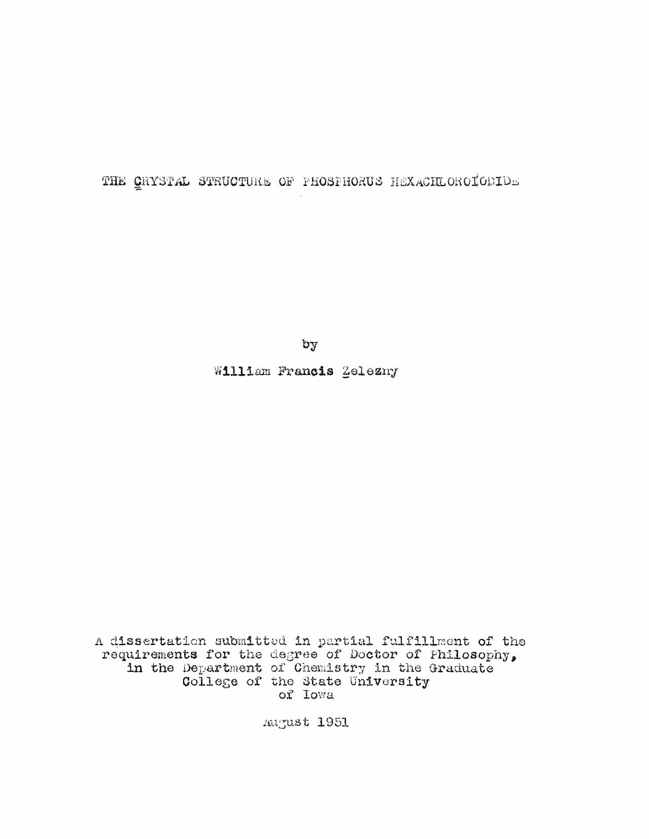 The Crystal Structure of Phosphorus Hexachloroiodide by Zelezny William F