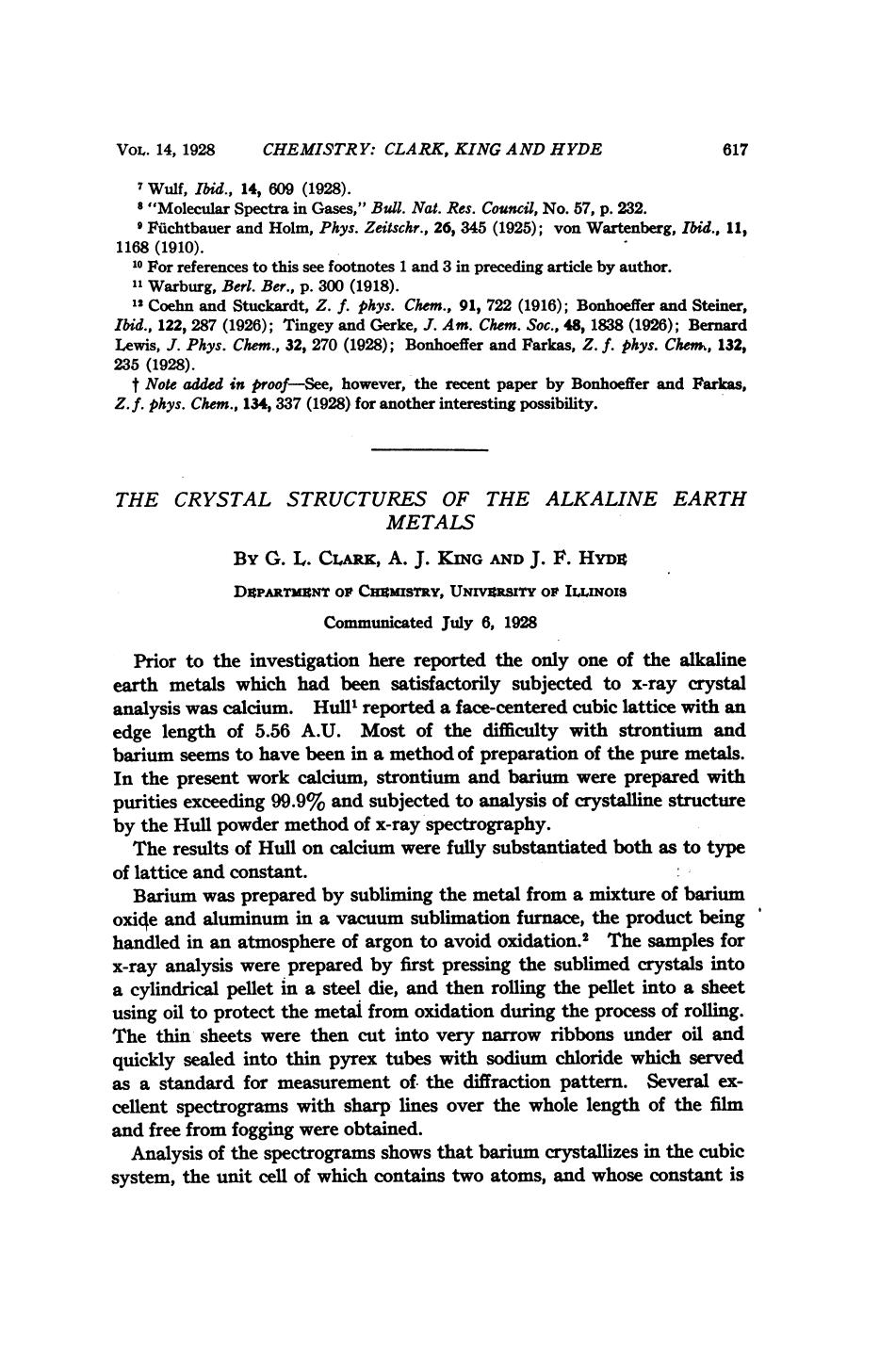 The Crystal Structures of the Alkaline Earth Metals by Clark G. L. King A. J