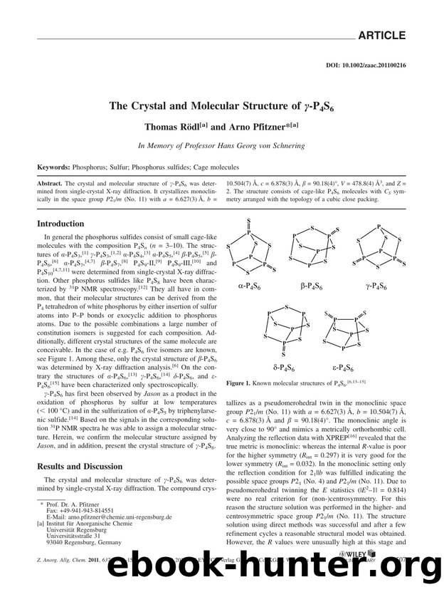 The Crystal and Molecular Structure of P4S6 by Unknown