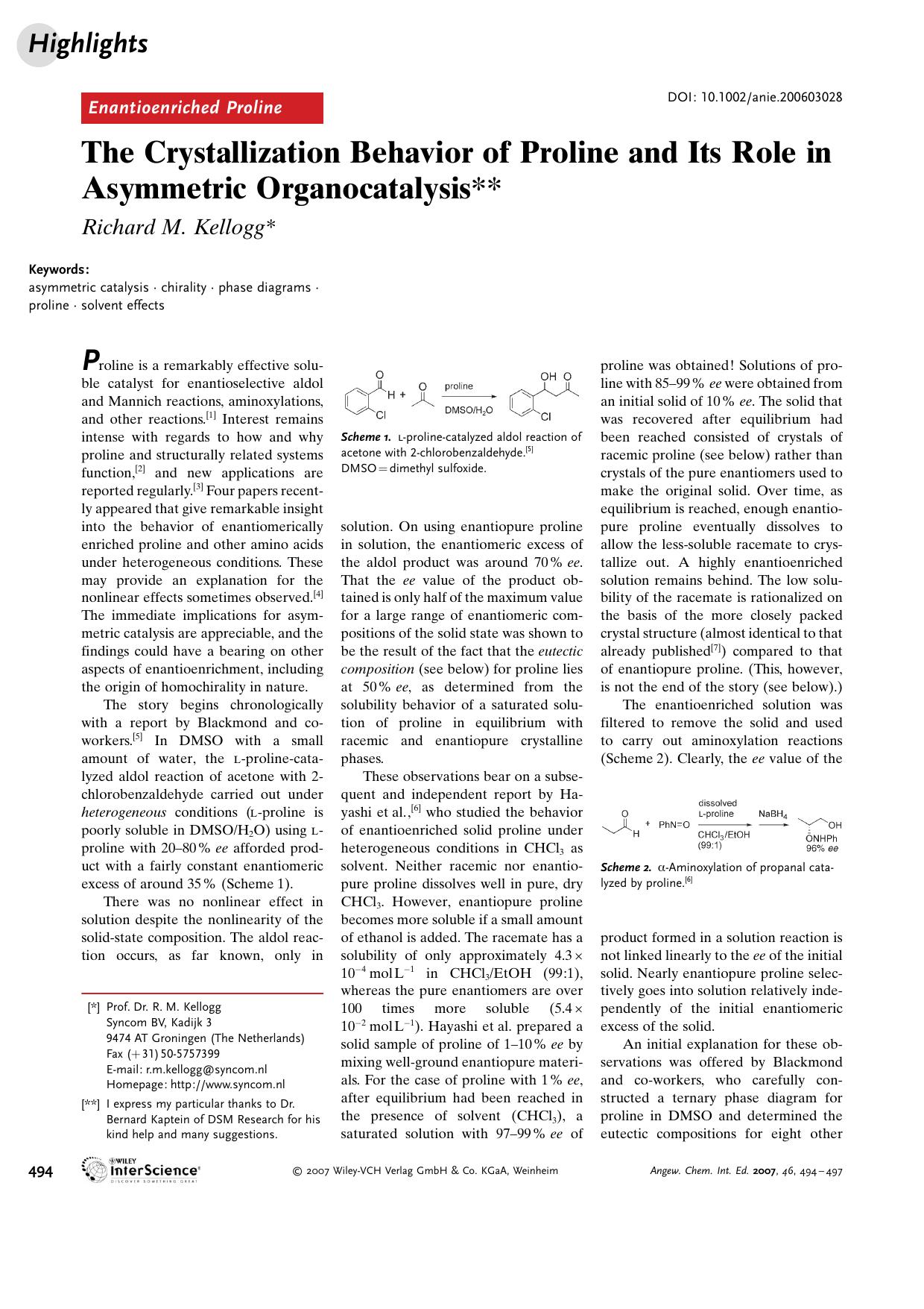 The Crystallization Behavior of Proline and Its Role in Asymmetric Organocatalysis by Unknown