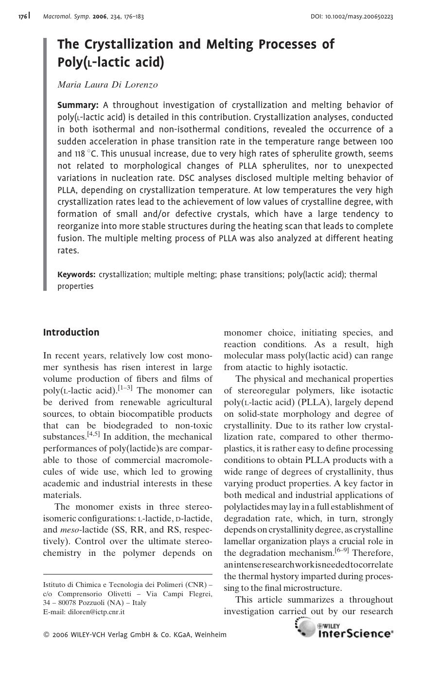 The Crystallization and Melting Processes of Poly(L-lactic acid) by Unknown