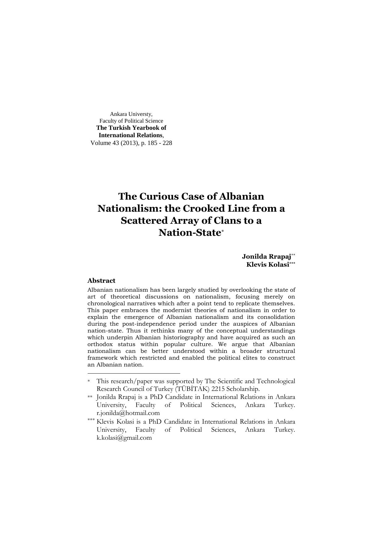 The Curious Case of Albanian Nationalism: the Crooked Line from a Scattered Array of Clans to a Nation-State by Jonilda Rrapaj and Klevis Kolasi