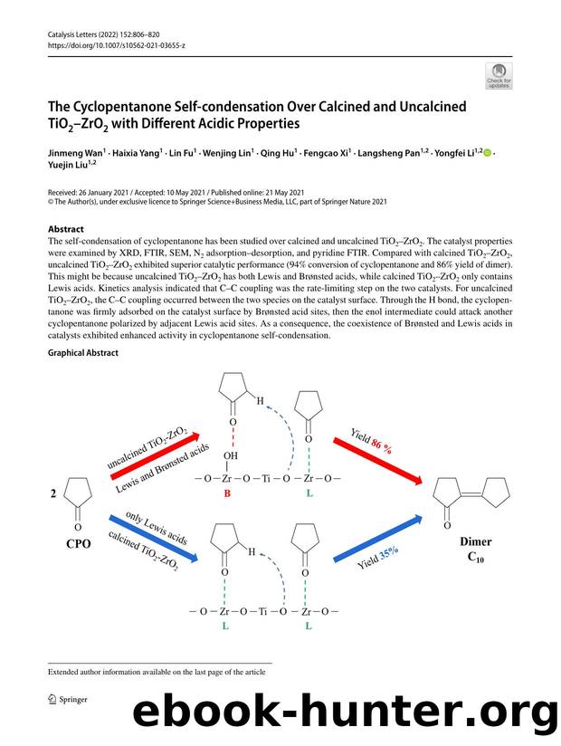 The Cyclopentanone Self-condensation Over Calcined and Uncalcined TiO2âZrO2 with Different Acidic Properties by unknow